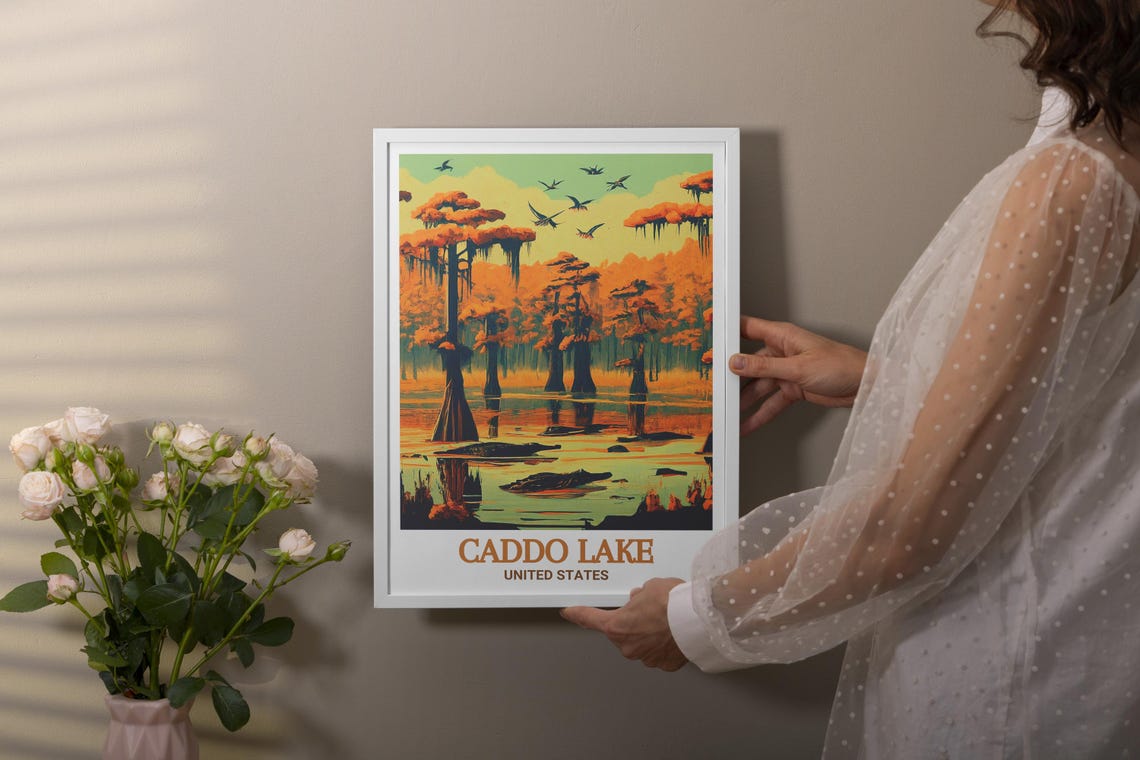 Caddo Lake Travel Poster Alligator Bayou Home Decor Caddo Lake Travel Print Alligator Bayou Art United States Poster Print - Image 3