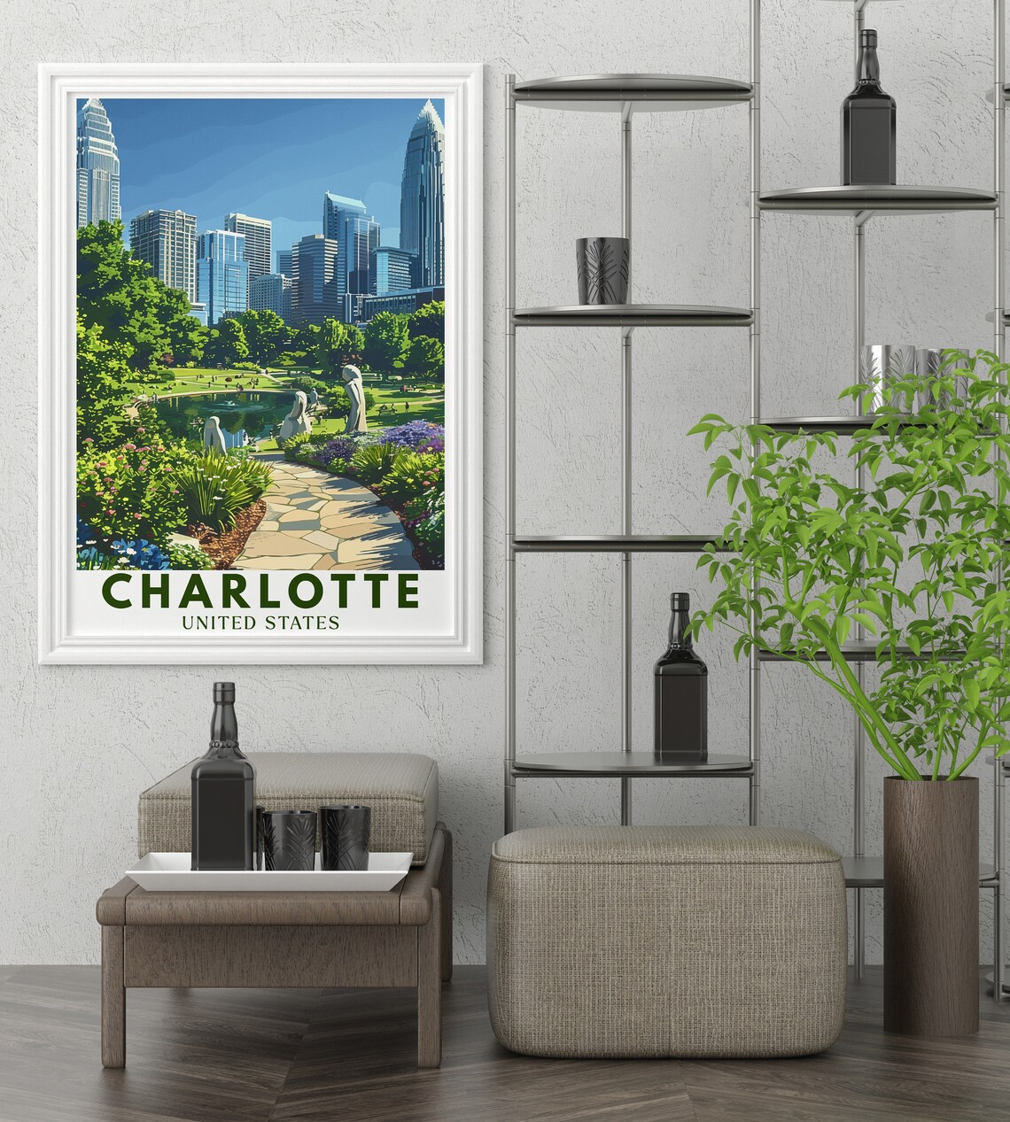 Charlotte Romare Bearden Park Skyline North Carolina Travel Poster - Image 3