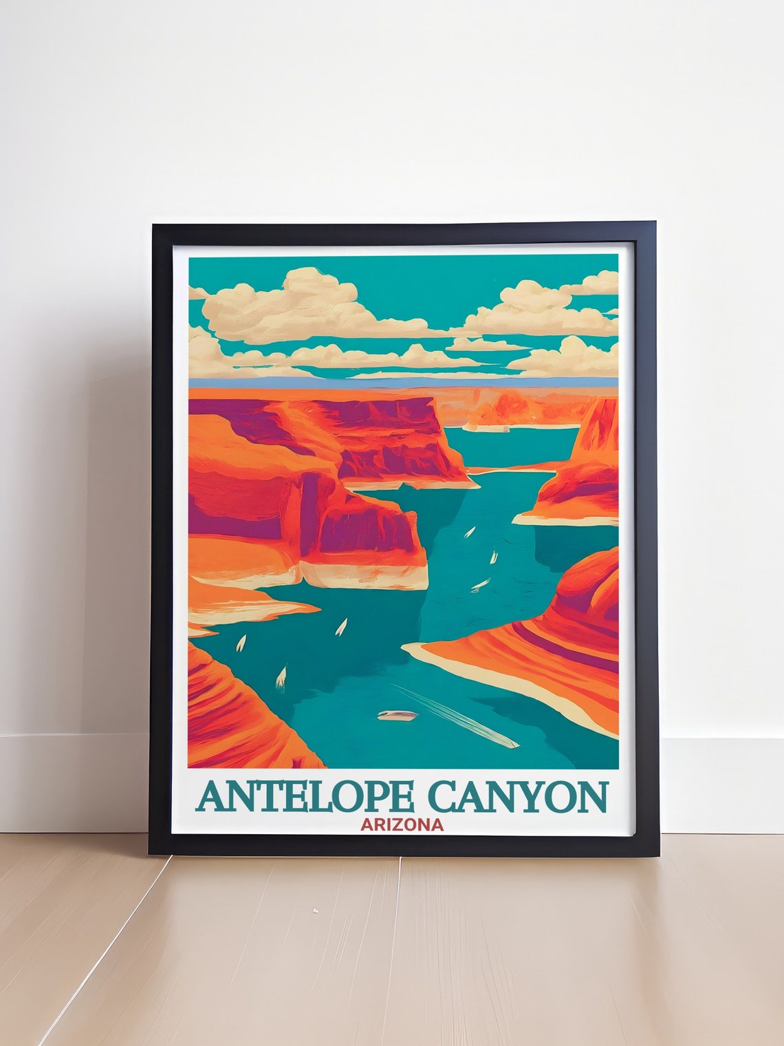 Antelope Canyon Turquoise Lake Boats Red Rock Desert Scenic Poster - Image 4