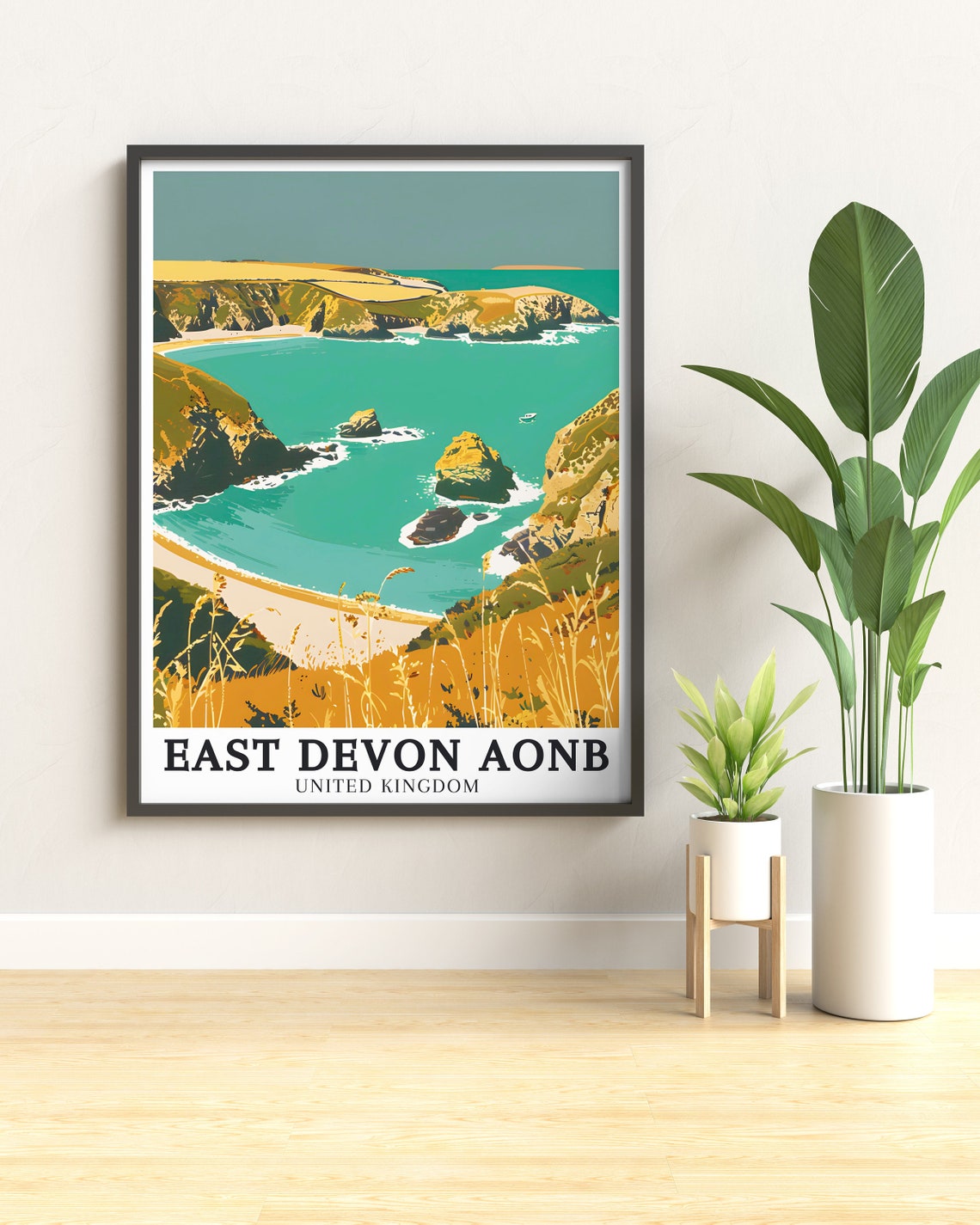 East Devon AONB Branscombe Mouth Turquoise Bay Cliffs Art Poster - Image 2