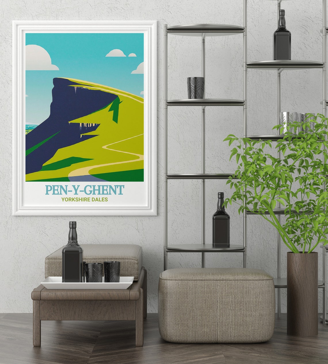 Pen-y-ghent Mountain Silhouette Minimalist Dales Travel Poster - Image 3