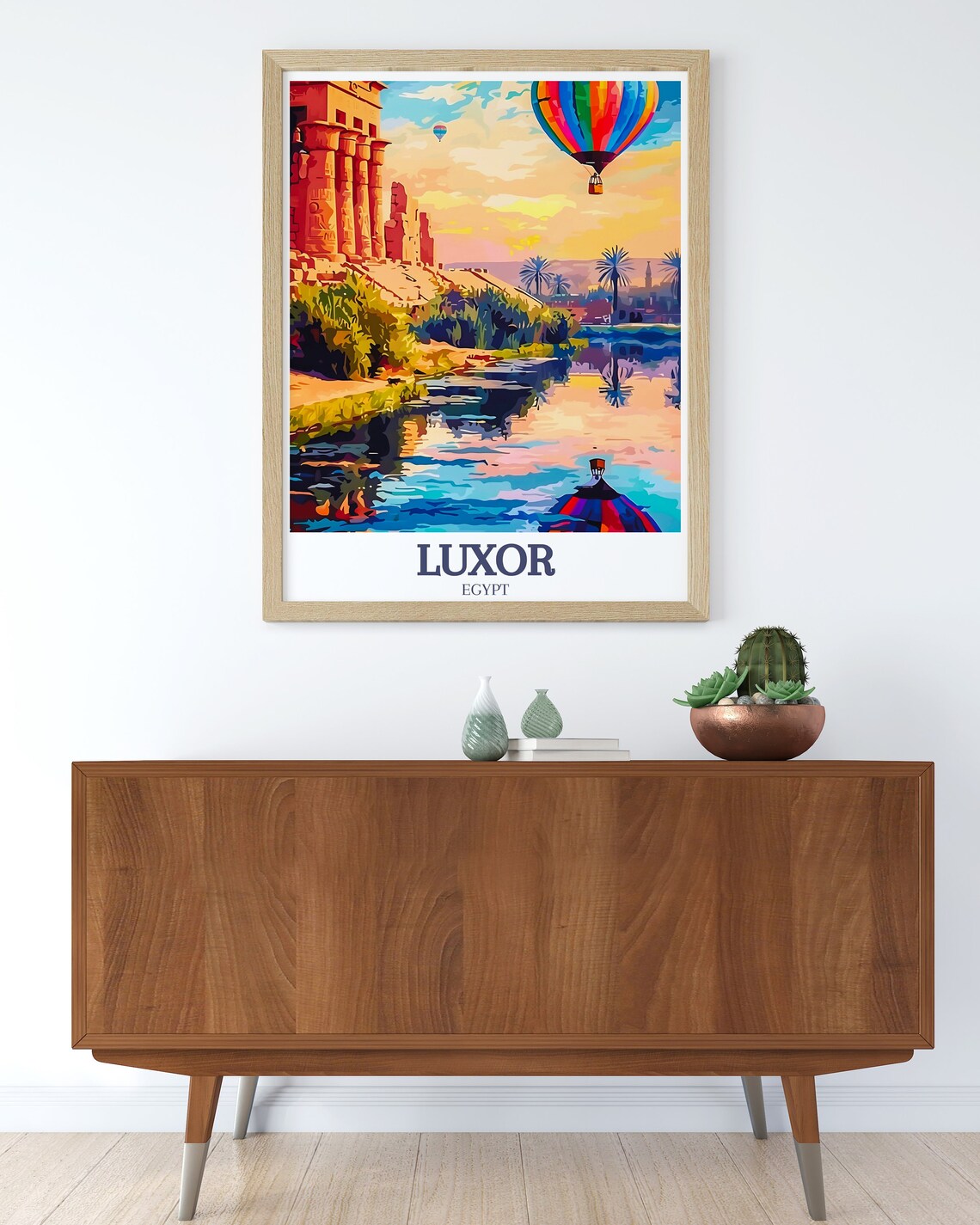 Luxor Egypt Temple Columns Nile Sunset Hot Air Balloon Travel Poster - Image 2