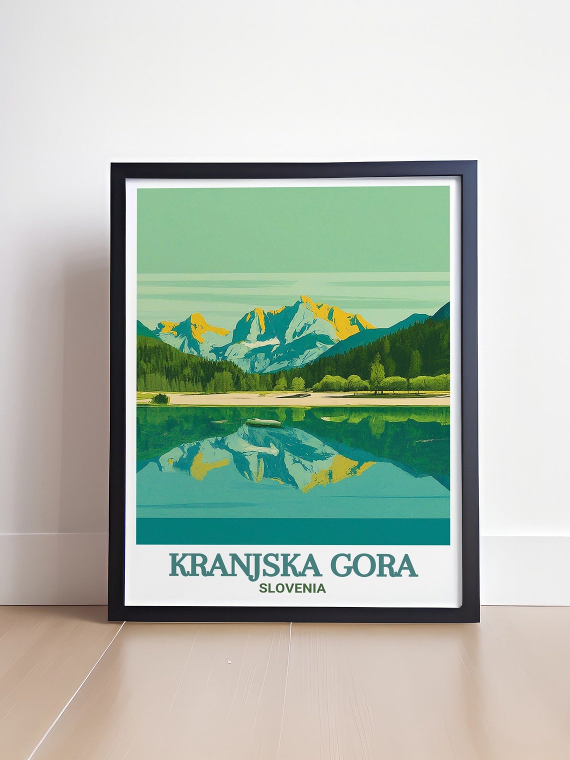 Kranjska Gora Lake Reflection Golden Peaks Retro Travel Poster - Image 4