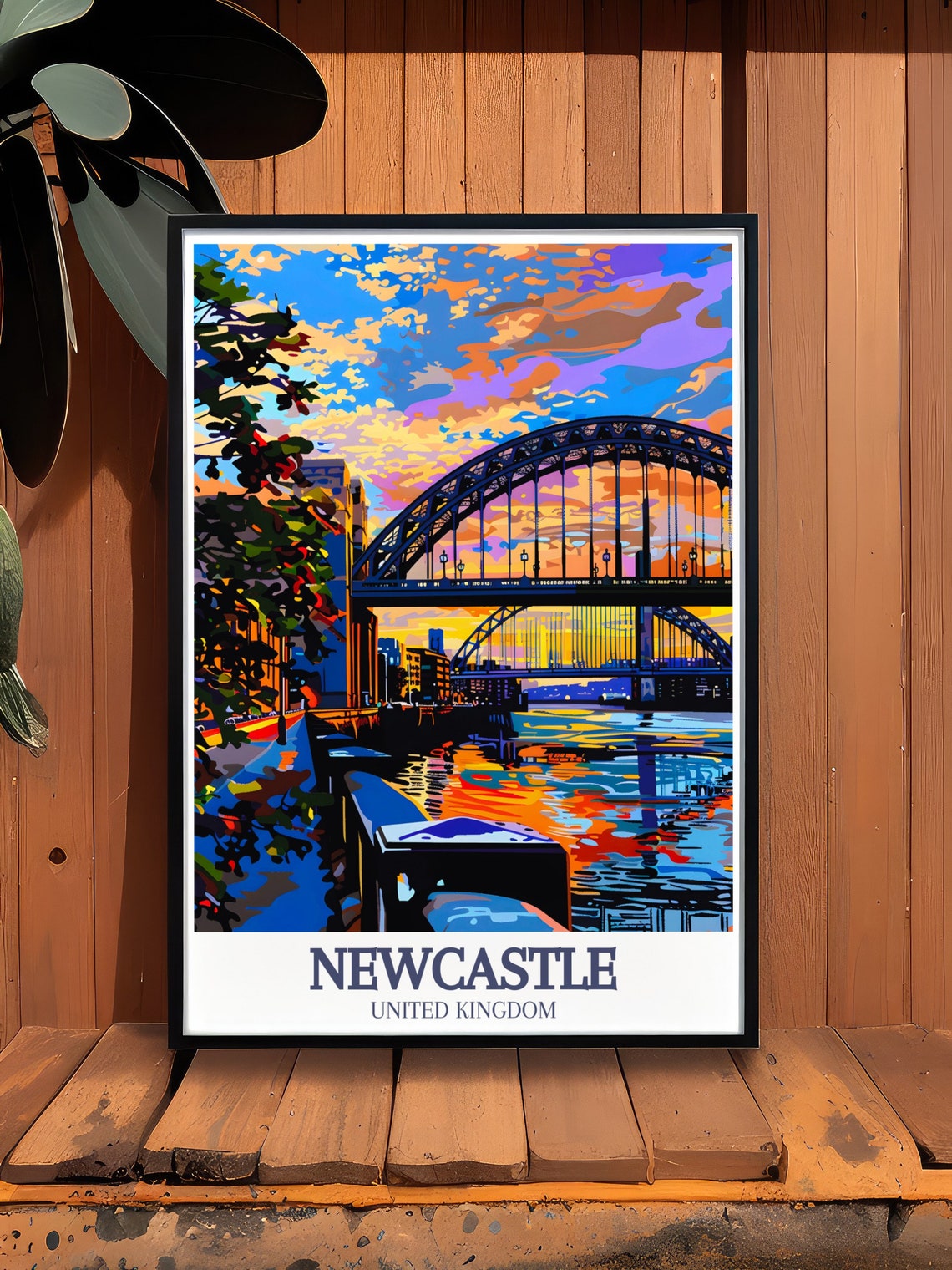 Newcastle Tyne Bridge Sunset Quayside River Walk Vibrant Travel Poster - Image 3