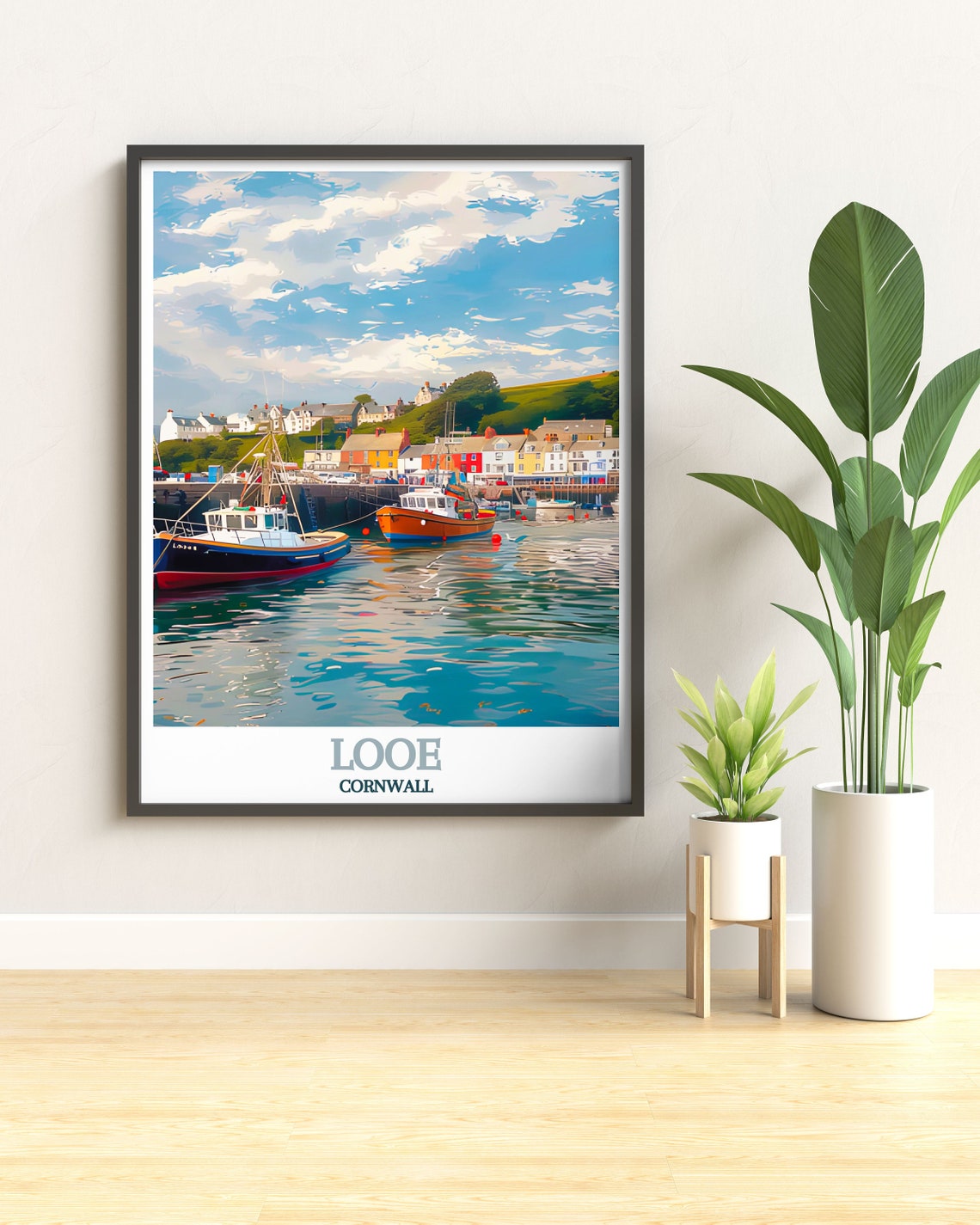Looe Cornwall Harbour Poster with Colorful Fishing Boats Afloat - Image 2