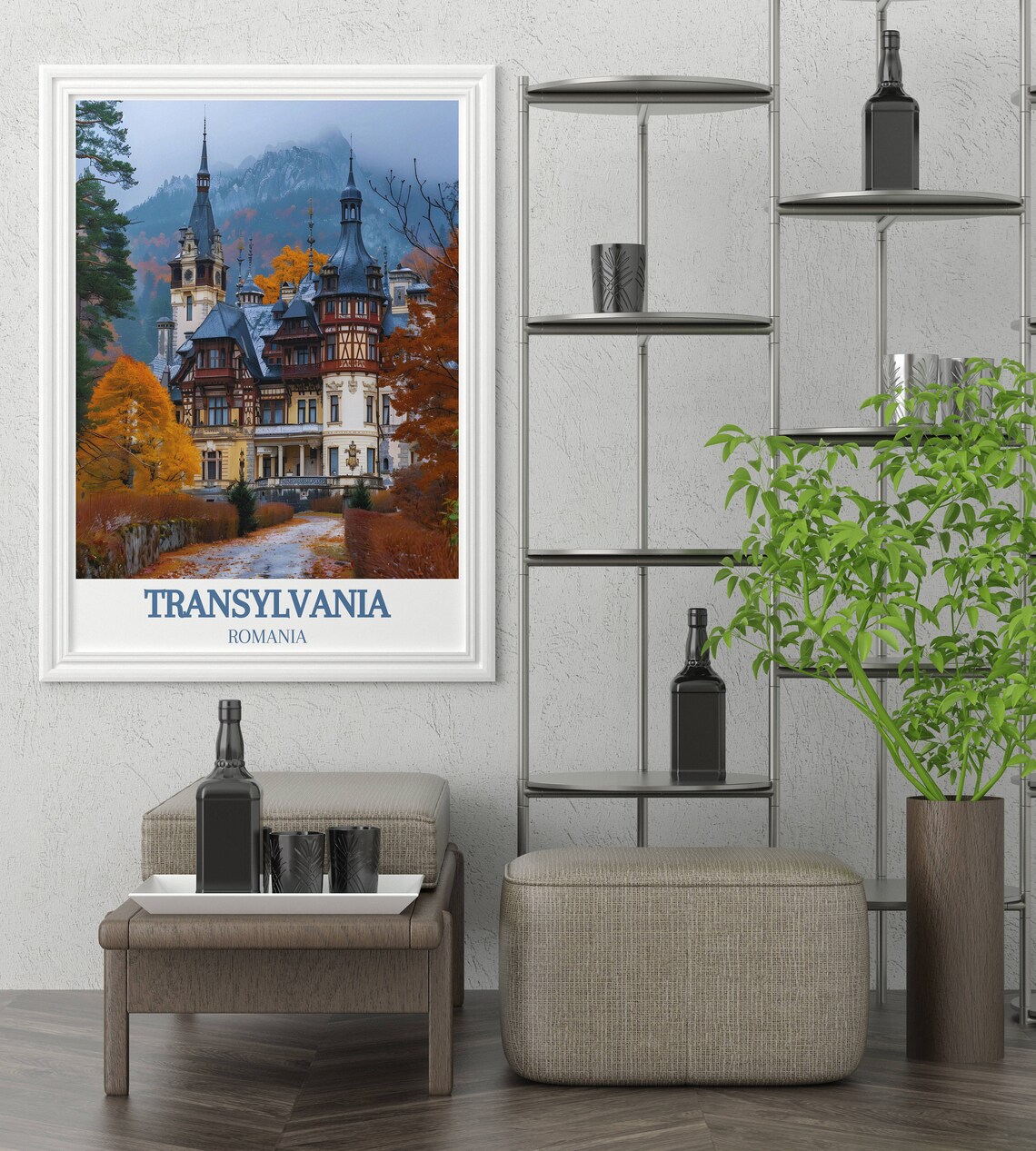 Transylvania Romania Travel Poster Peles Castle in Autumn View - Image 2