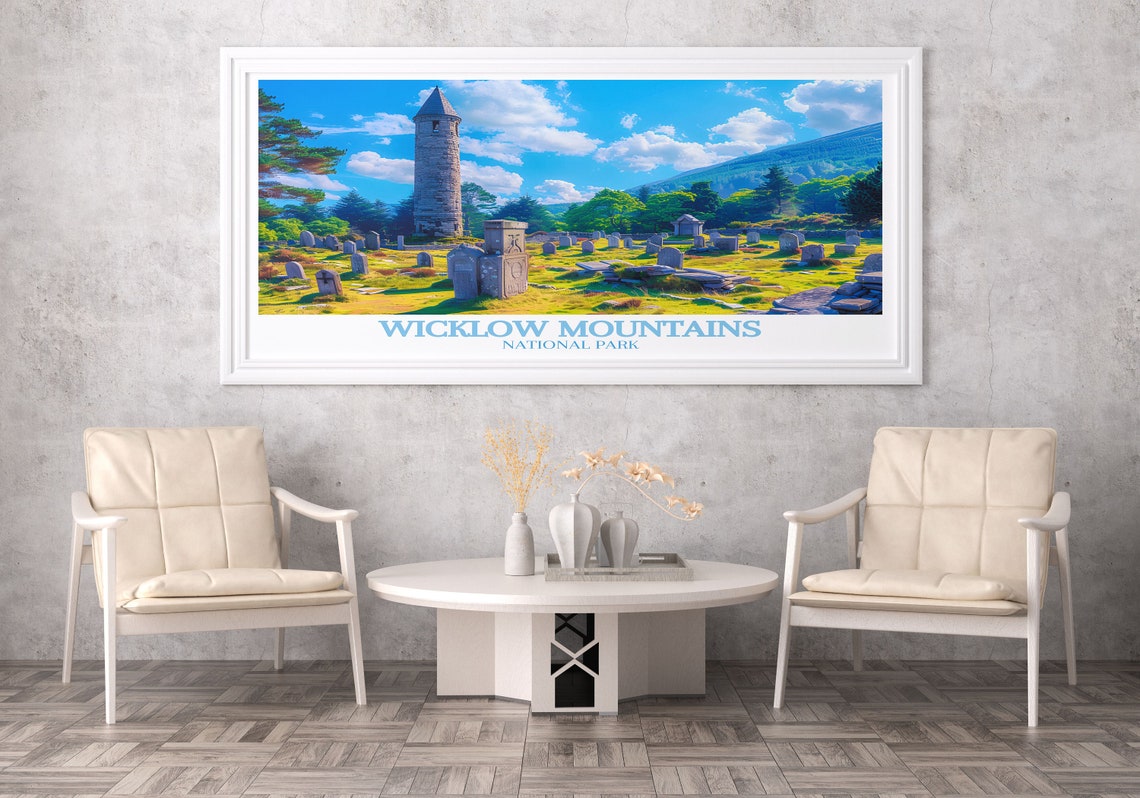 Wicklow Mountains Glendalough Round Tower Meadow Ireland Poster - Image 2