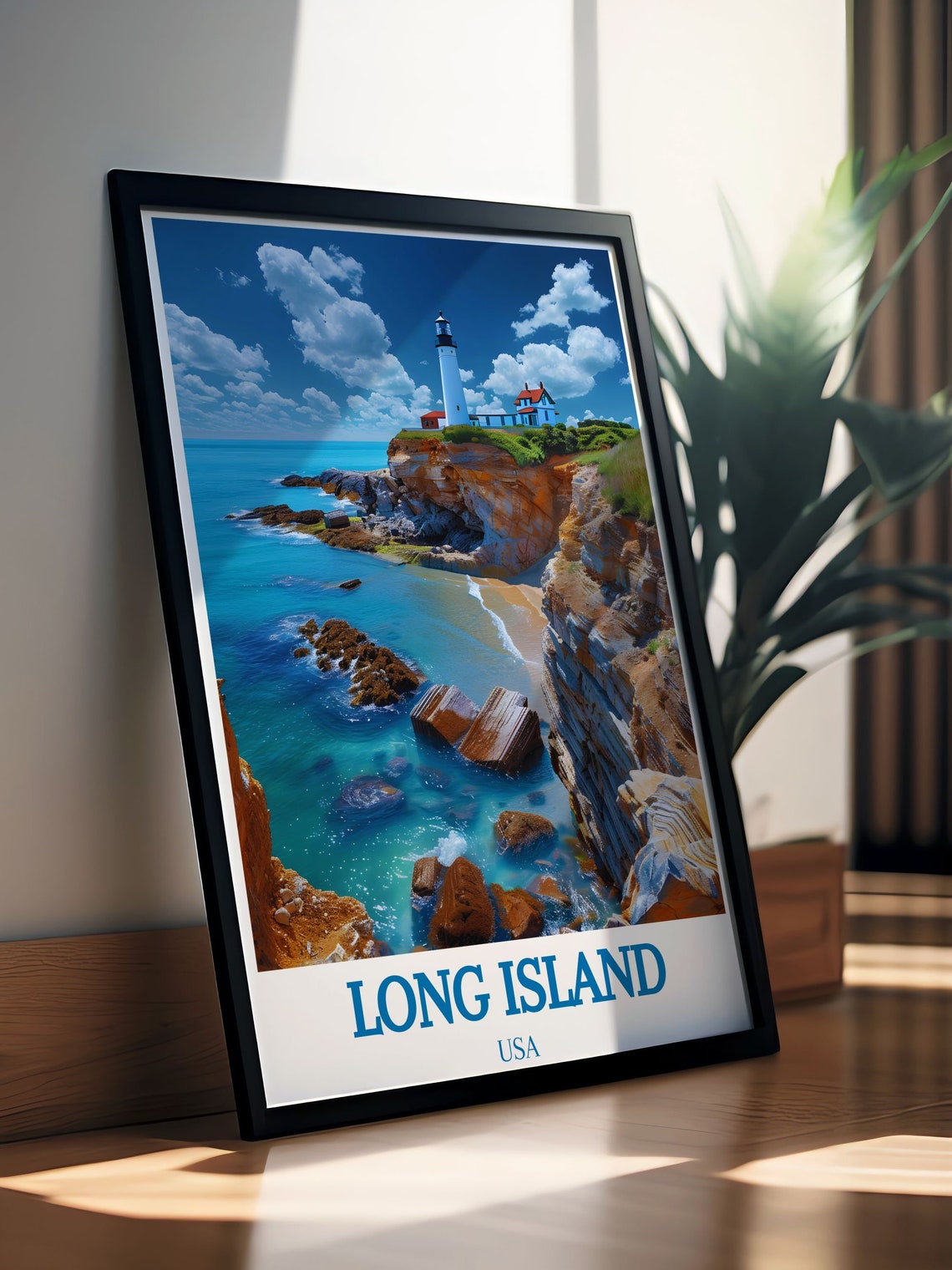 Long Island Lighthouse on Rocky Cliffs Dramatic Coast Travel Poster - Image 2