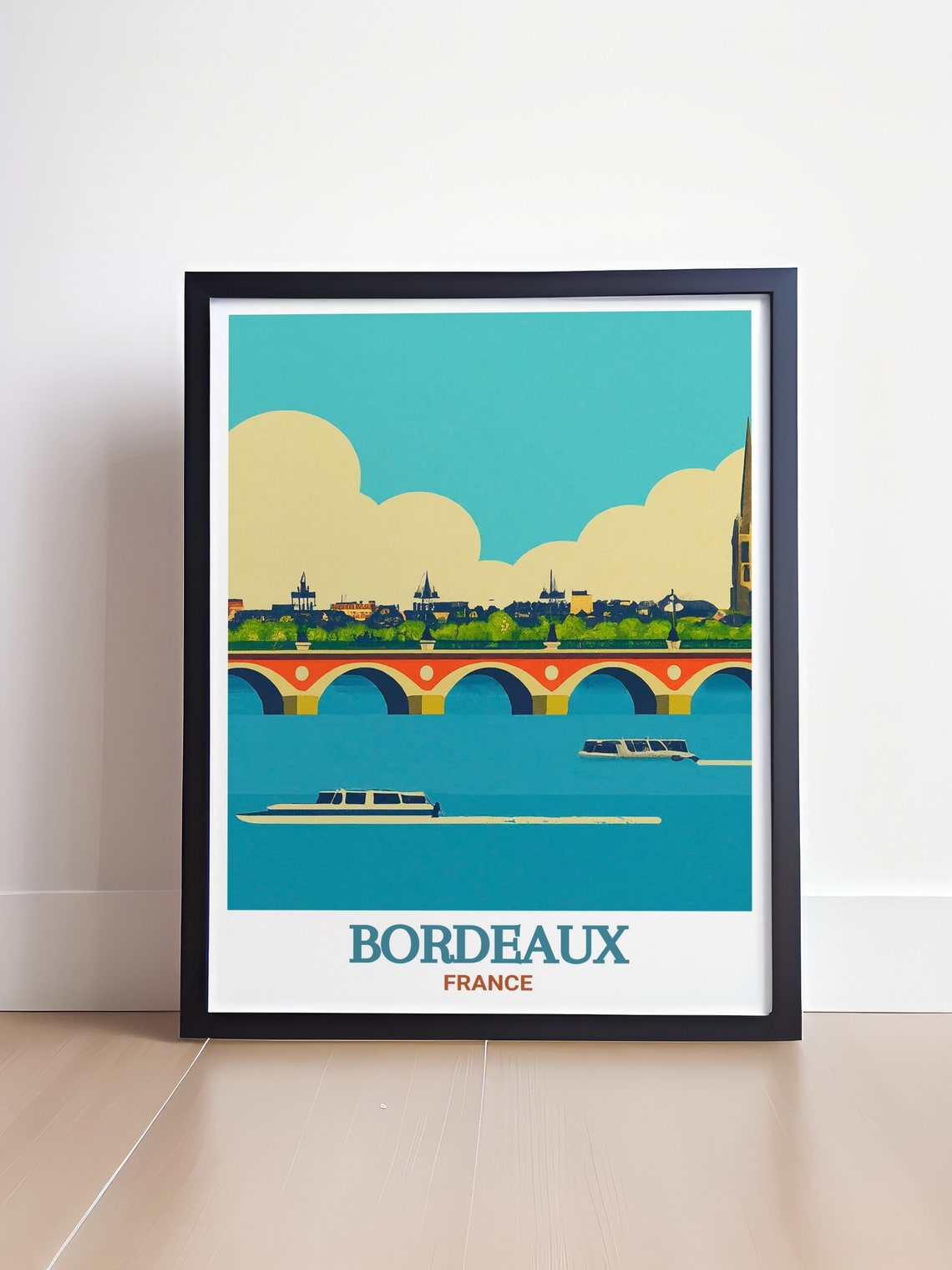 Bordeaux Pont de Pierre Bridge France Travel Illustration Poster - Image 4