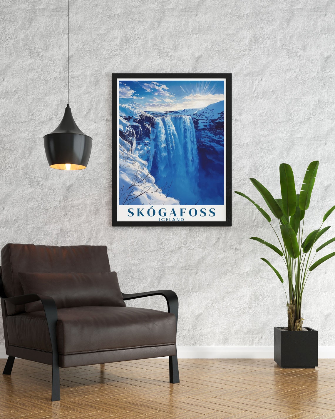 Skogafoss Iceland Frozen Winter Waterfall Deep Blue Travel Poster - Image 3