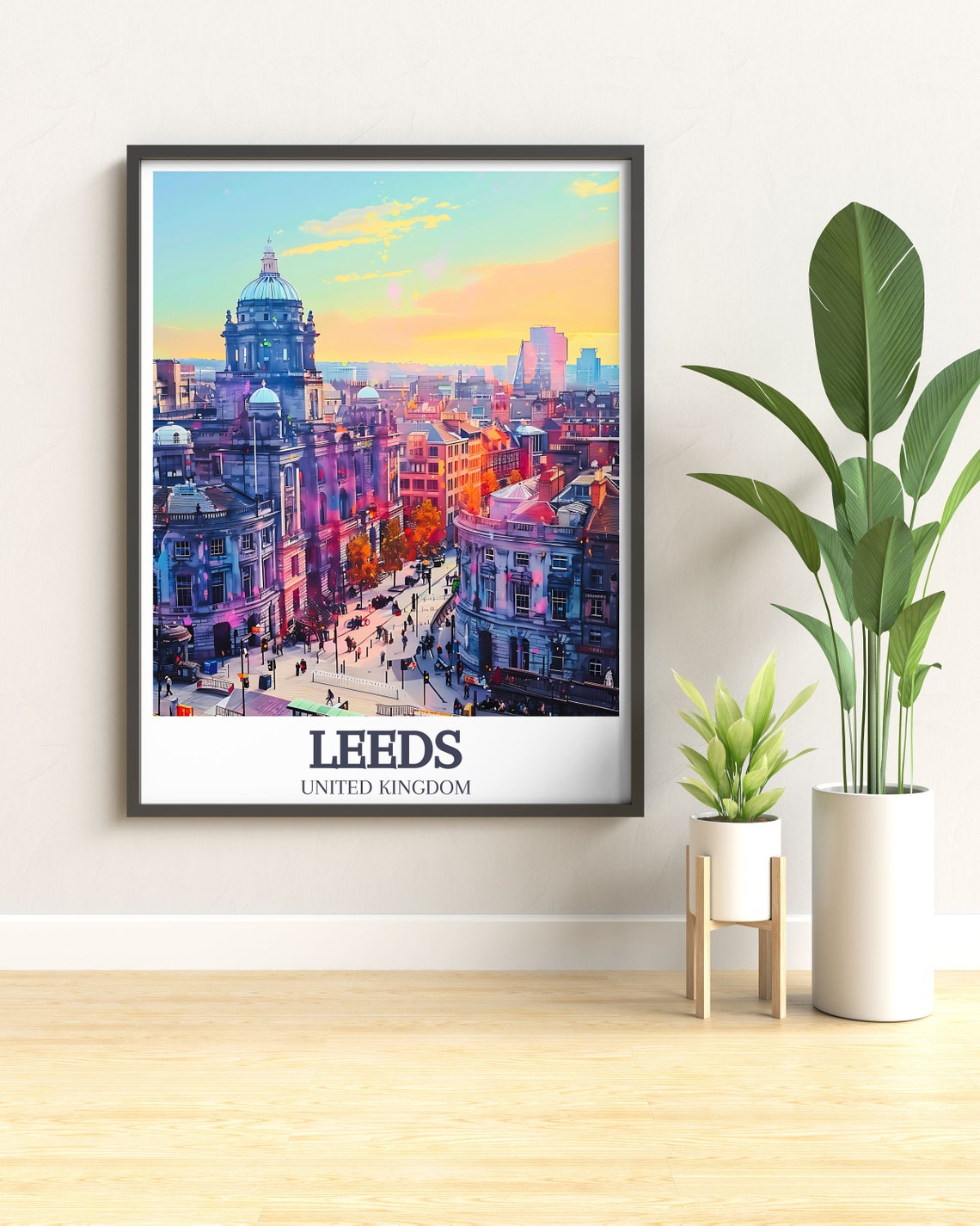 Leeds England Cityscape with Domed Landmarks at Sunset Poster - Image 2