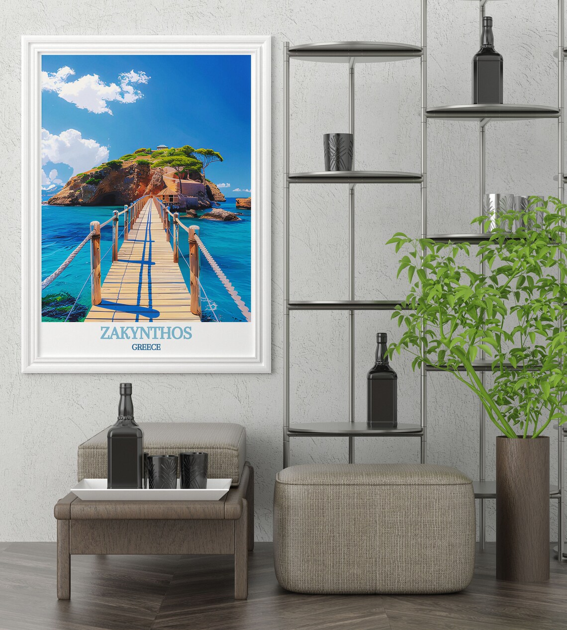 Zakynthos Cameo Island Wooden Rope Bridge Blue Sea Travel Poster - Image 3