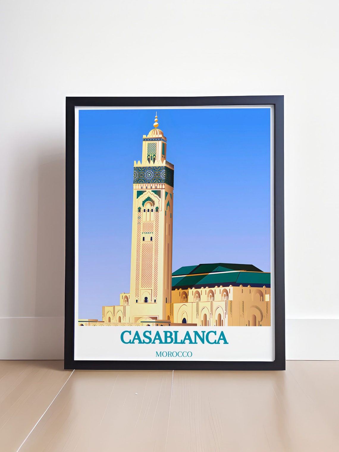 Casablanca Morocco Hassan II Mosque Minaret Skyline Travel Poster - Image 4