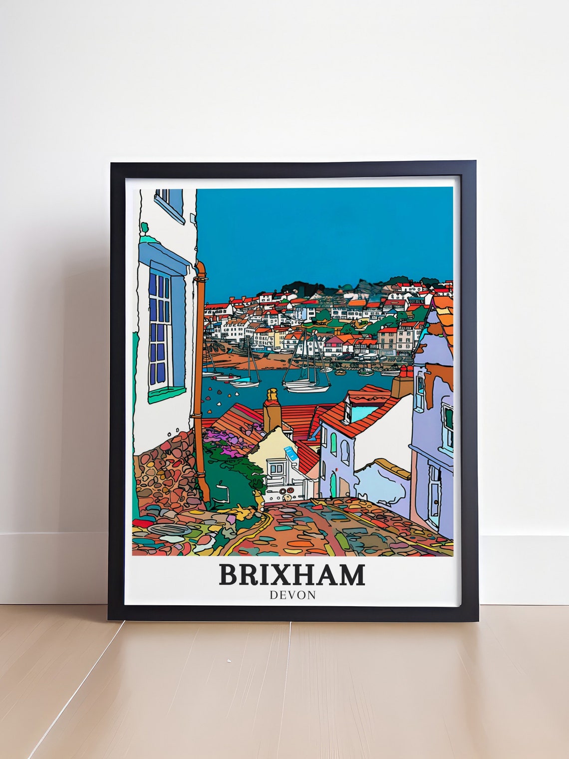 Brixham Devon Harbour Pop Art Sailboats England Travel Poster - Image 4