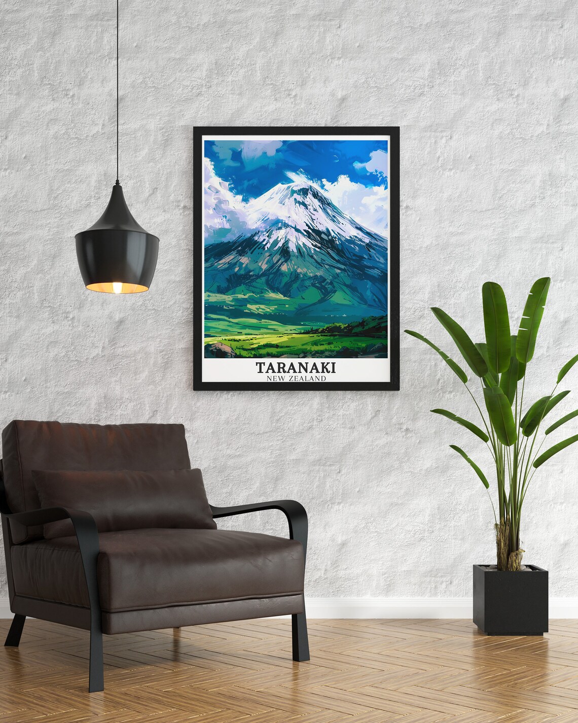Snowcapped Mount Taranaki Painterly Peak New Zealand Travel Poster - Image 3