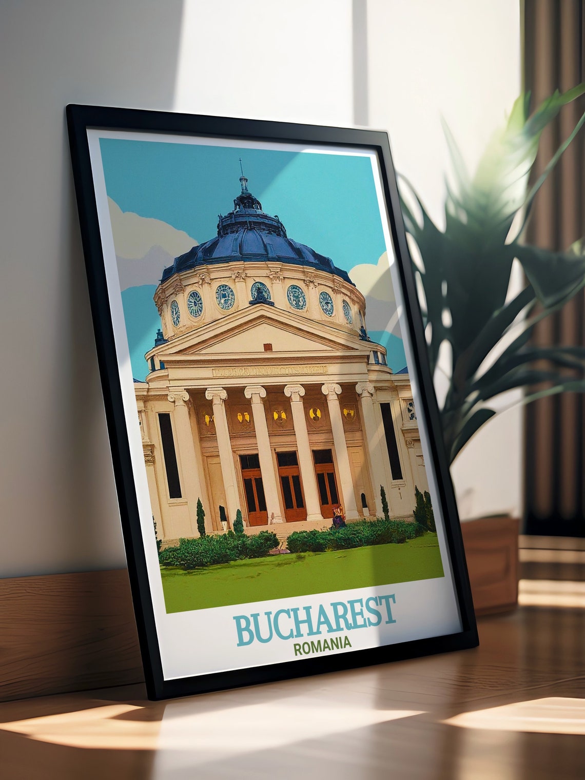 Bucharest Romania Athenaeum Concert Hall Blue Dome Travel Poster - Image 3