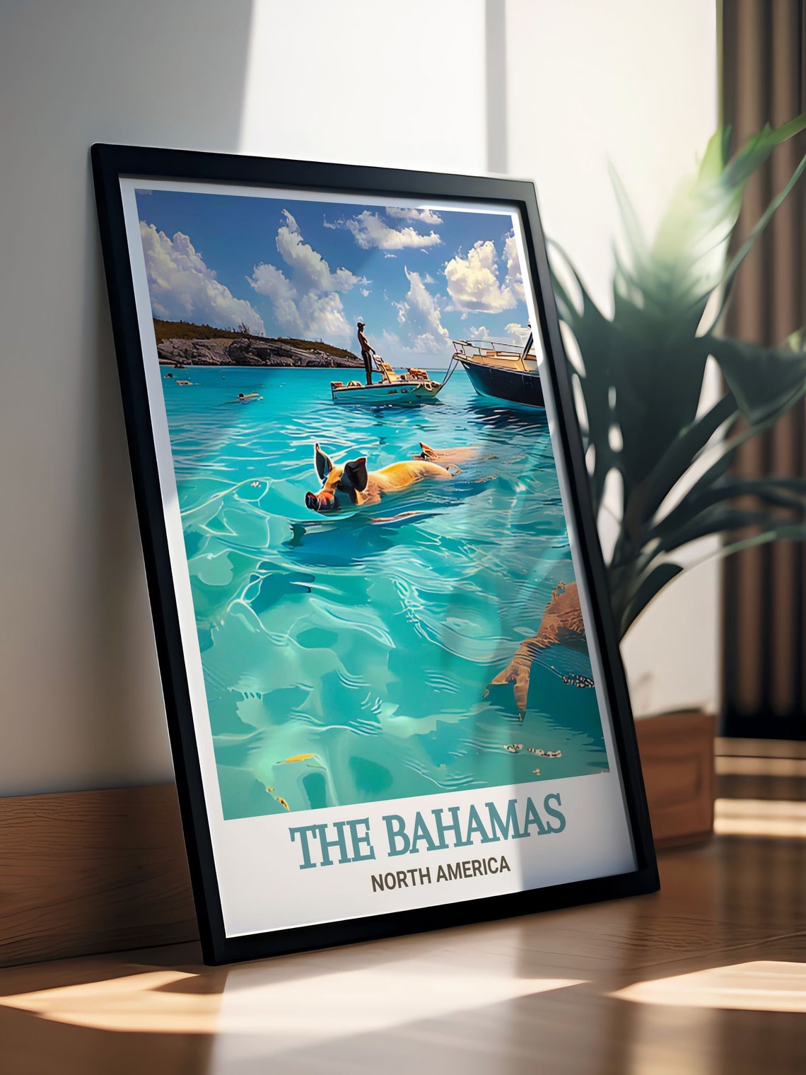 The Bahamas Swimming Pigs In Turquoise Exuma Waters Scene Poster - Image 3