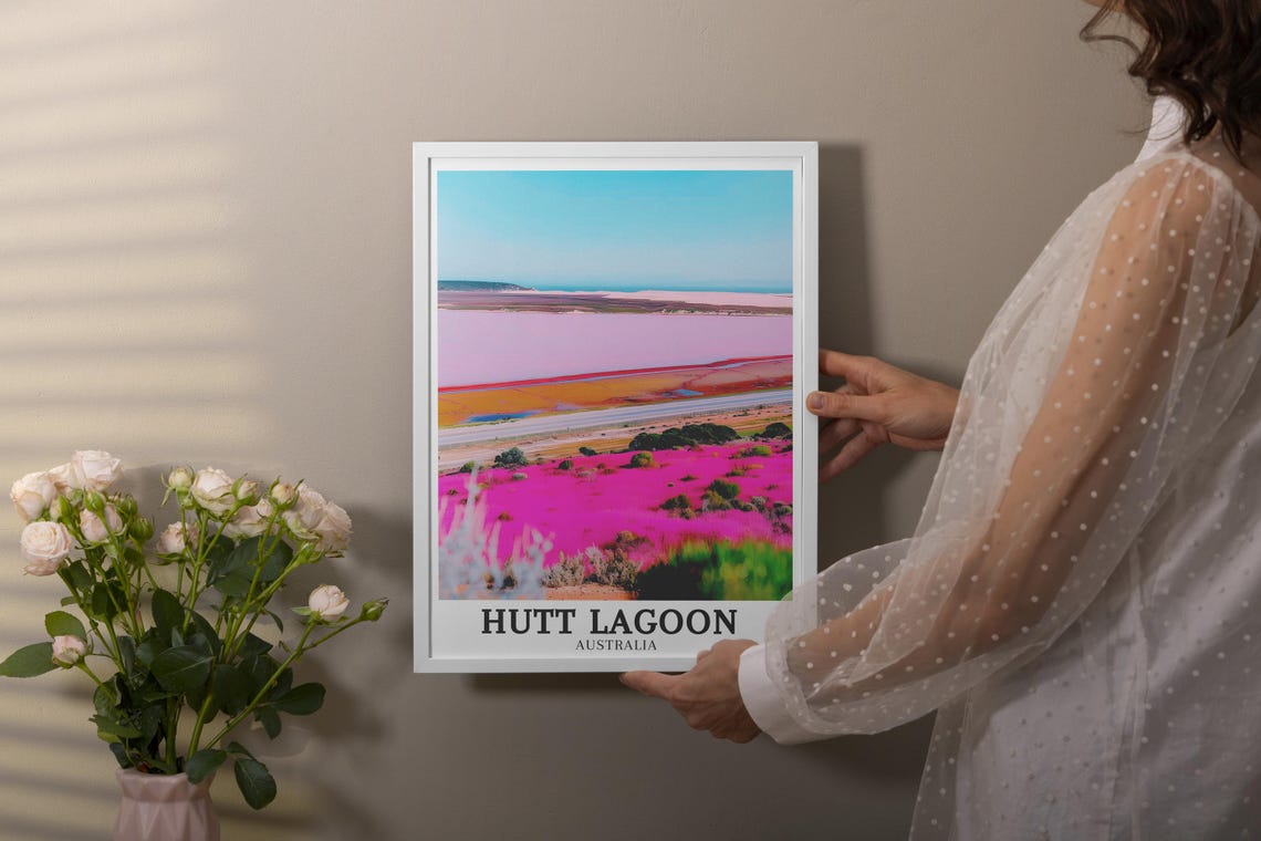Hutt Lagoon Australia Pink Lake Red Salt Flats Sunset Scene Poster - Image 4