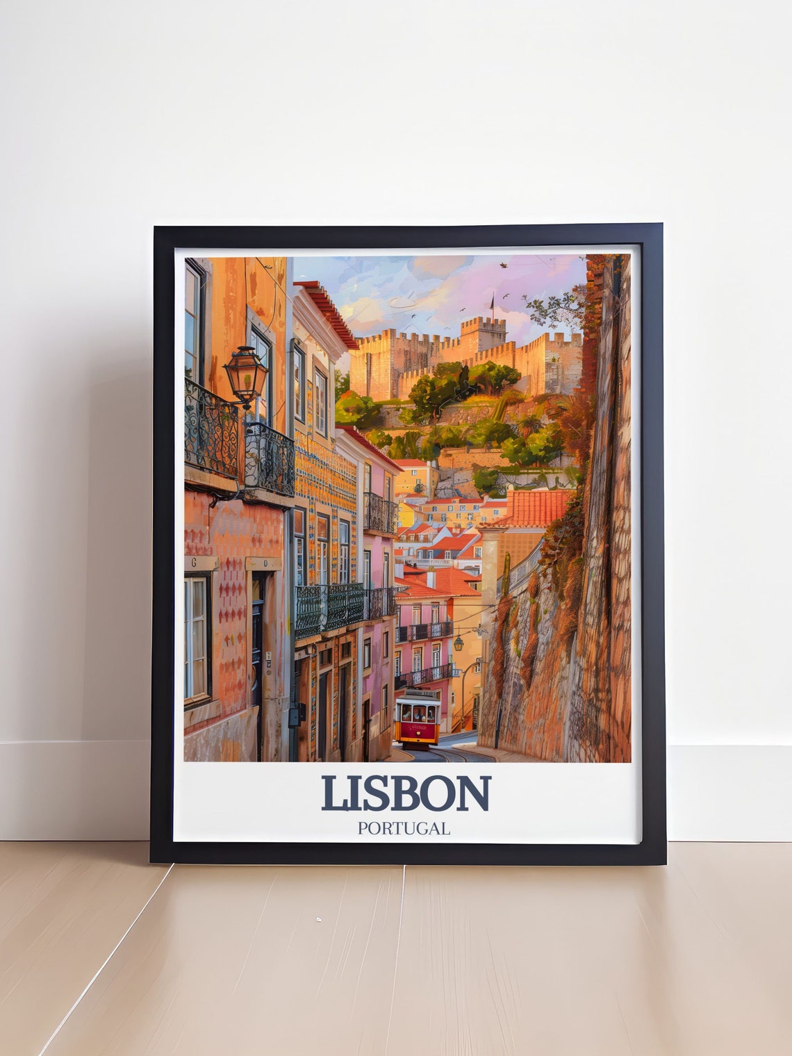 Lisbon Alfama Tram Sao Jorge Castle Hilltop Evening Scene Poster - Image 4