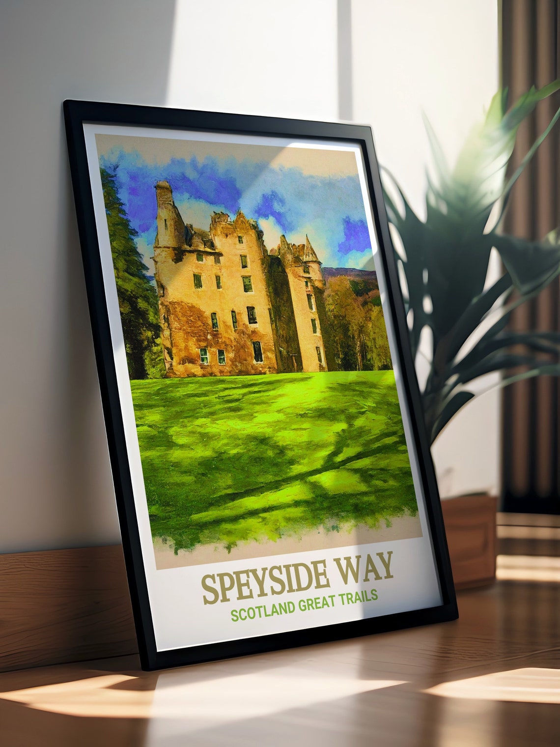 Speyside Way Scotland Sunlit Castle Tower House Green Lawn Poster - Image 2