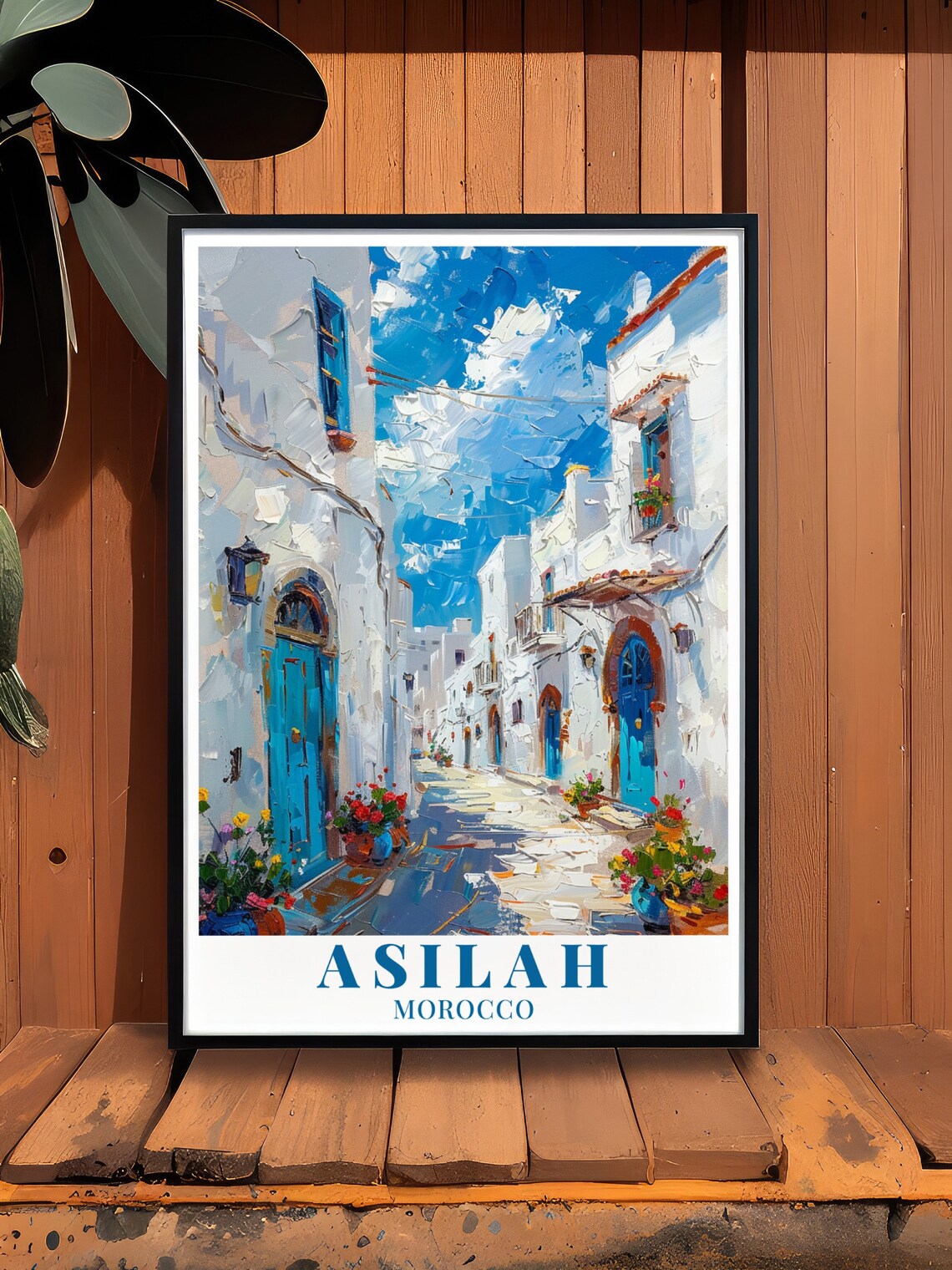 Asilah Medina White Alley with Blue Doors Morocco Travel Poster - Image 2