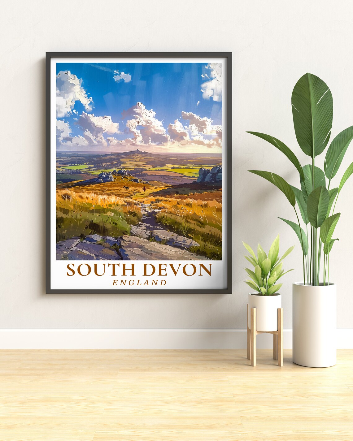 South Devon England Moorland Golden Sunset Walkers Travel Poster - Image 3