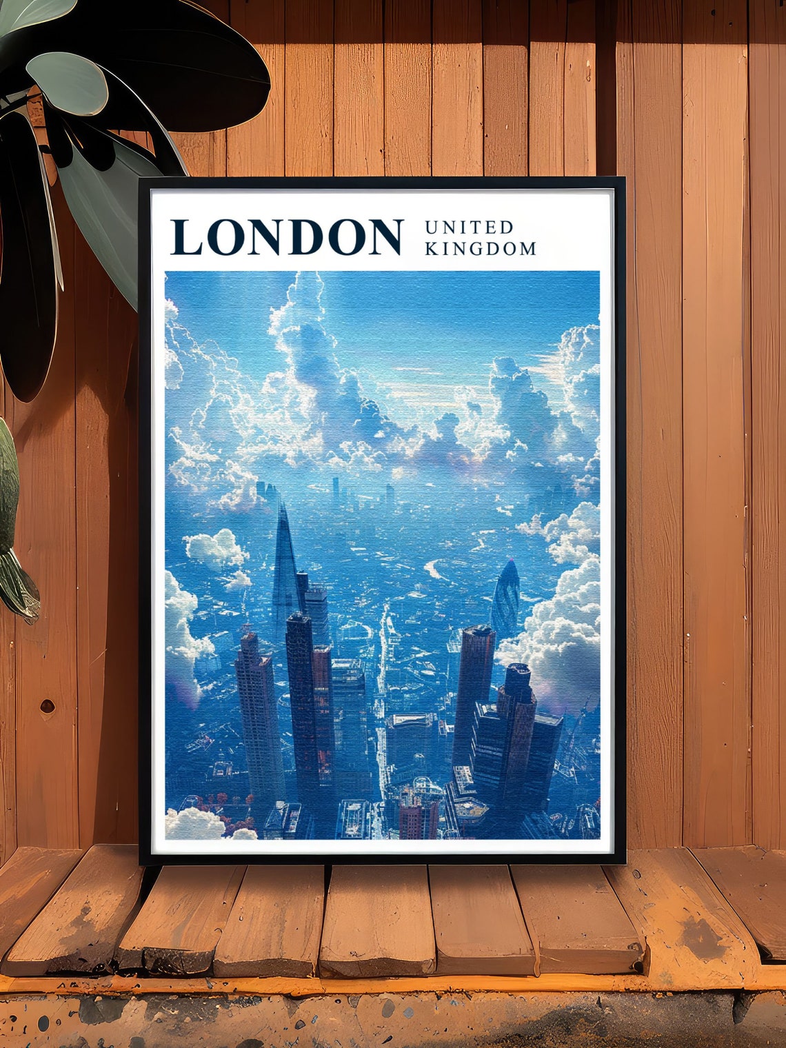 London United Kingdom Skyline Above Clouds Shard Aerial Travel Poster - Image 3