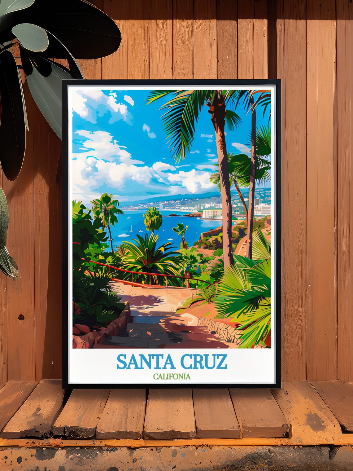 Vibrant Santa Cruz Califonia Spelled Palm Bay Ocean View Poster - Image 2