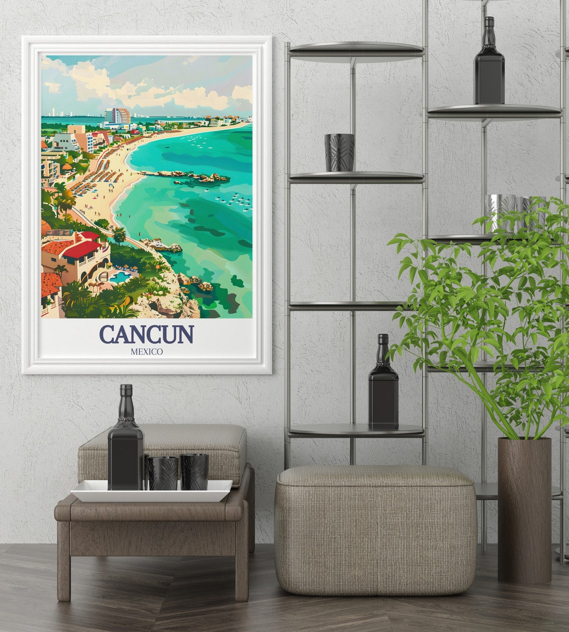 Cancun Beach Aerial Turquoise Bay Resorts Mexico Travel Poster - Image 3