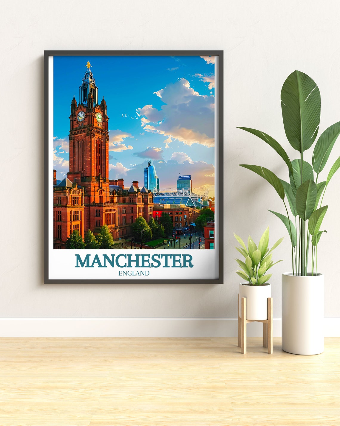 Manchester Town Hall Clock Tower Sunset Skyline England Poster - Image 3