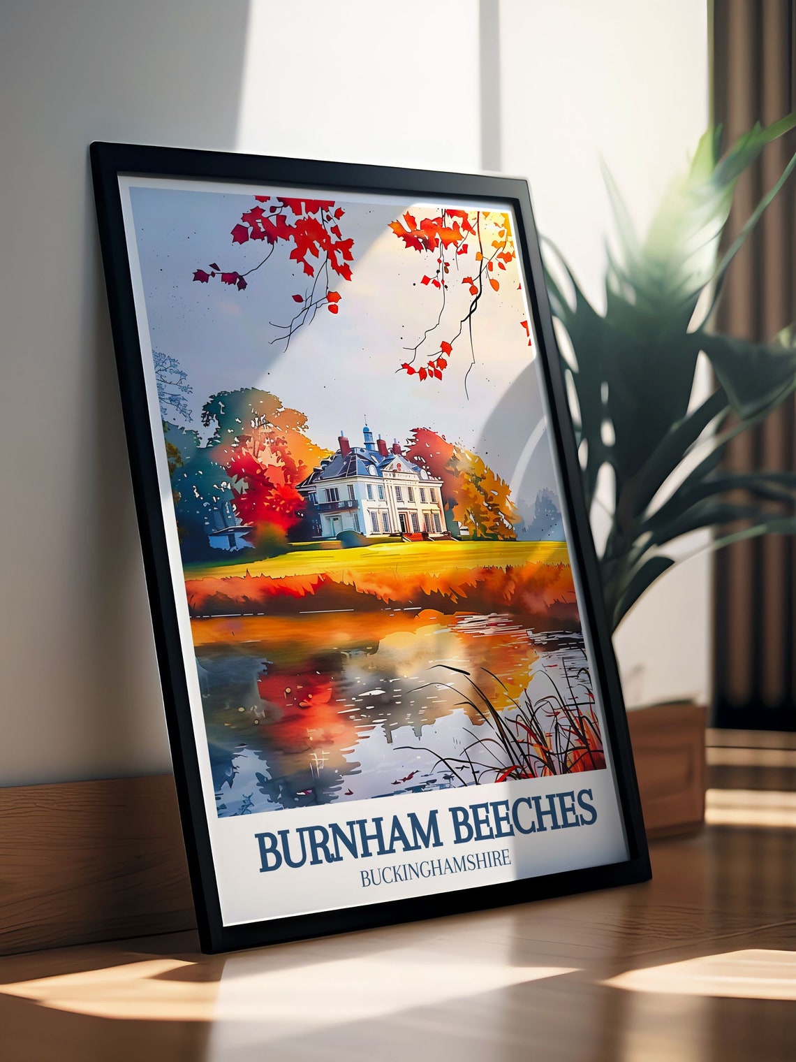 Burnham Beeches Autumn Lake House Poster With Golden Foliage England - Image 2