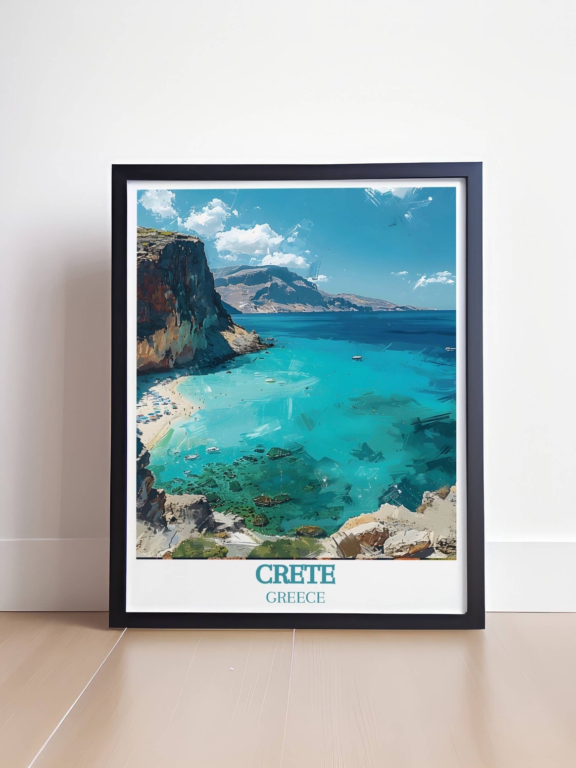 Crete Greece Turquoise Lagoon Beach Beneath Towering Sea Cliffs Poster - Image 4
