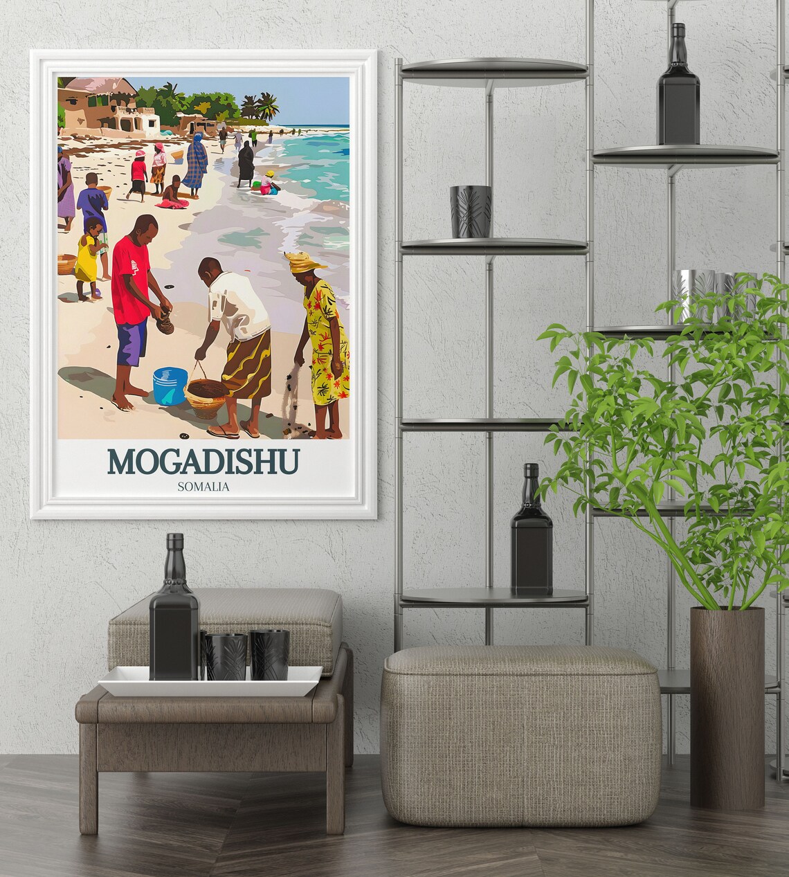 Mogadishu Somalia Lido Beach Fishermen Coastal Scene Travel Poster - Image 3