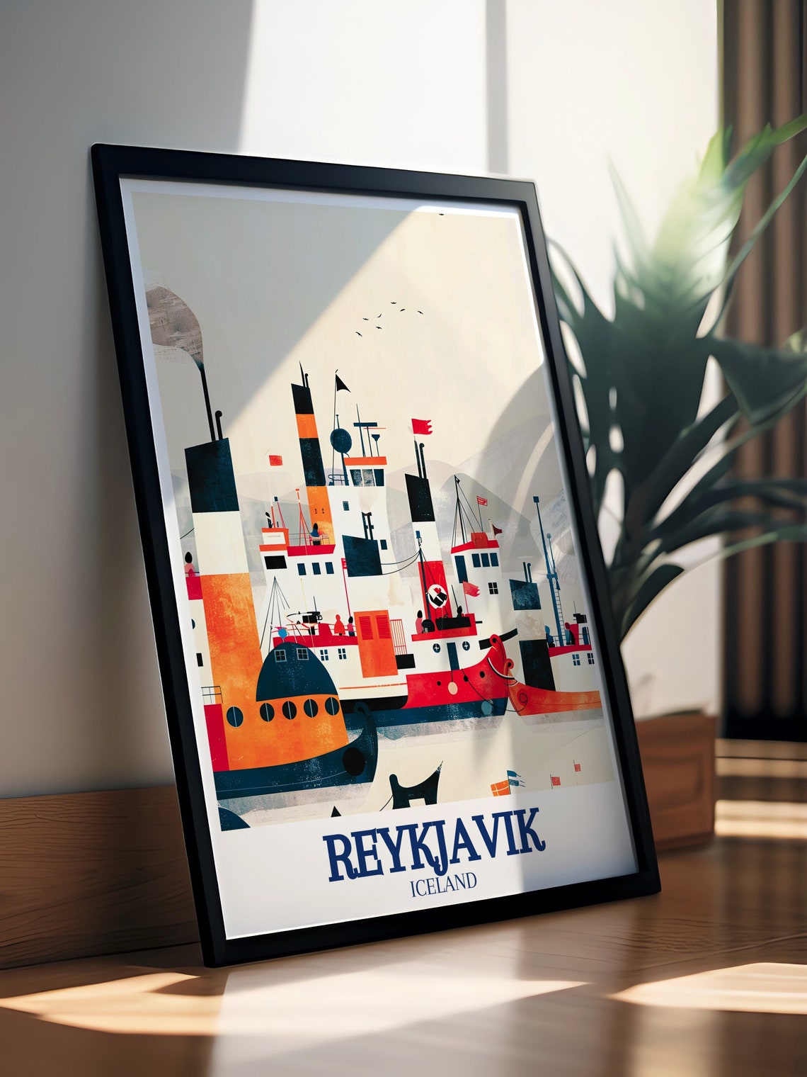 Reykjavik Old Harbour Colorful Ships Nautical Retro Iceland Poster - Image 2