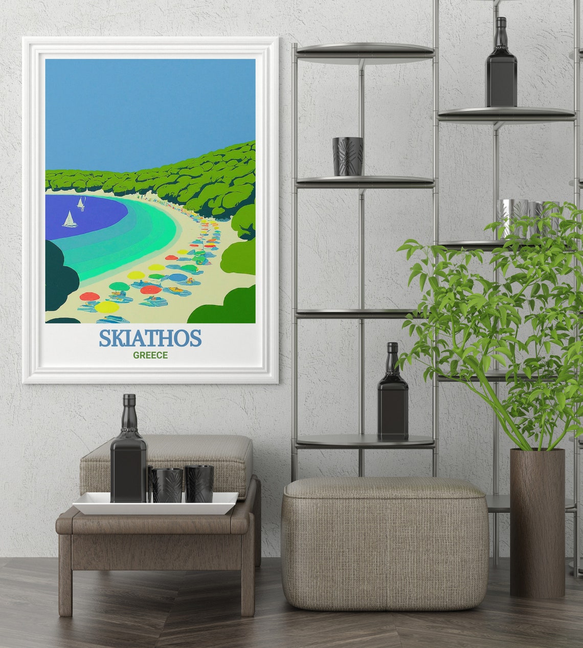 Skiathos Koukounaries Beach Colorful Umbrellas Curve Greece Poster - Image 2