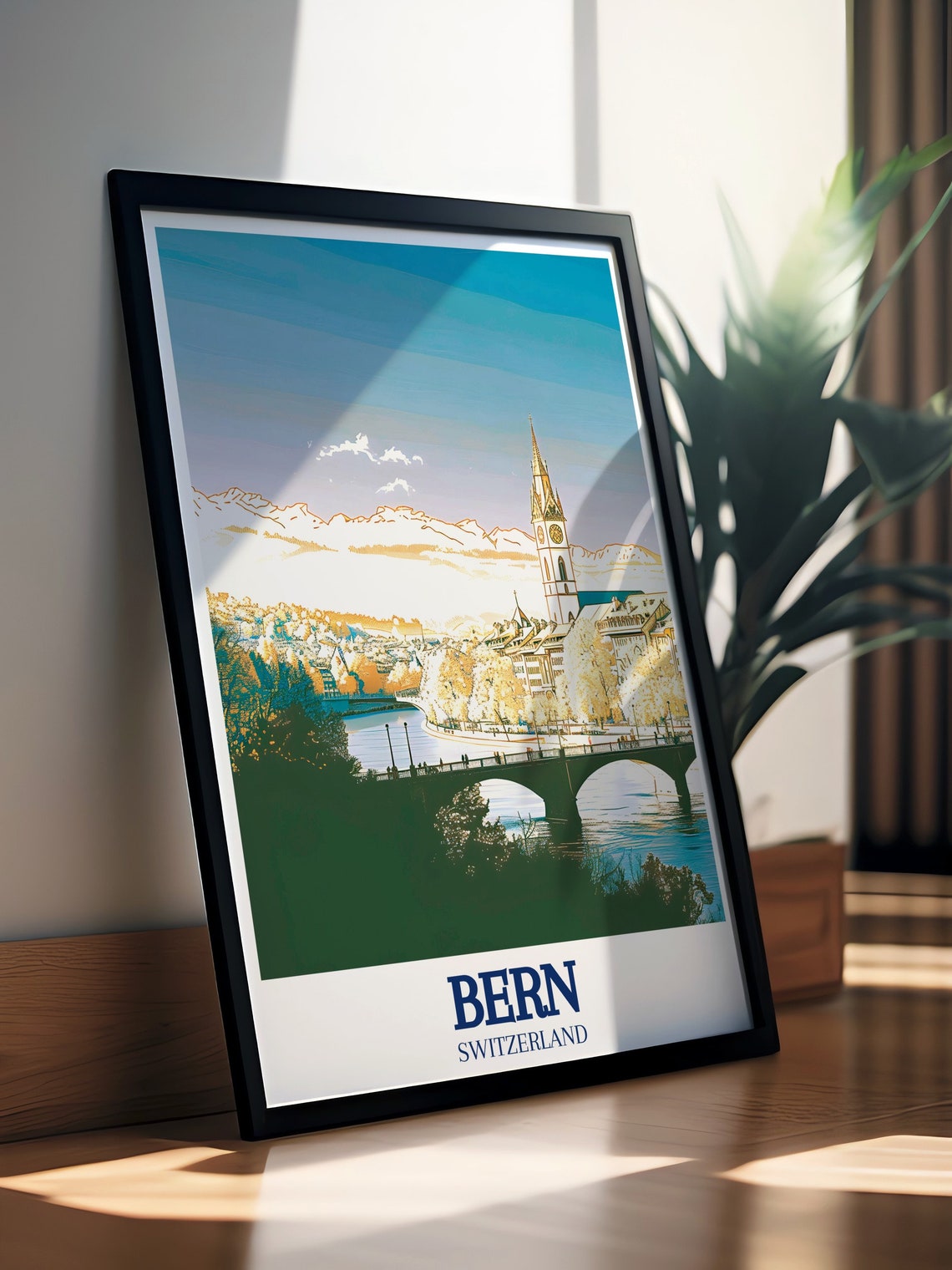 Bern Switzerland Cathedral Bridge Scenic Dawn Sunrise View Poster - Image 2