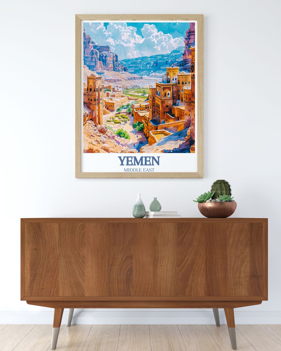 Yemen Middle East Ancient Tower Houses In Desert Valley Poster - Image 3