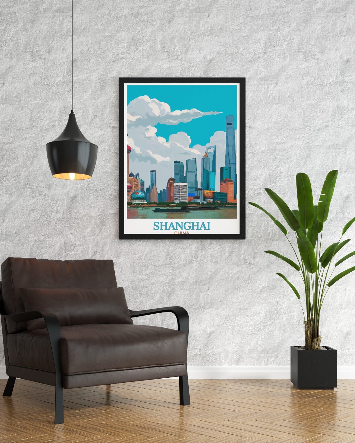 Shanghai China The Bund Pudong Skyline River Retro Sky Poster - Image 3