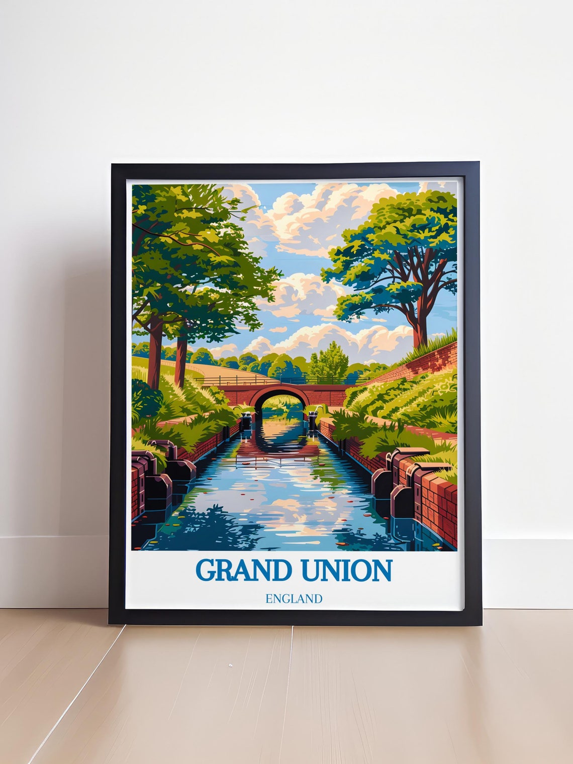 Grand Union Canal England Brick Lock Bridge Trees Scenic Travel Poster - Image 4