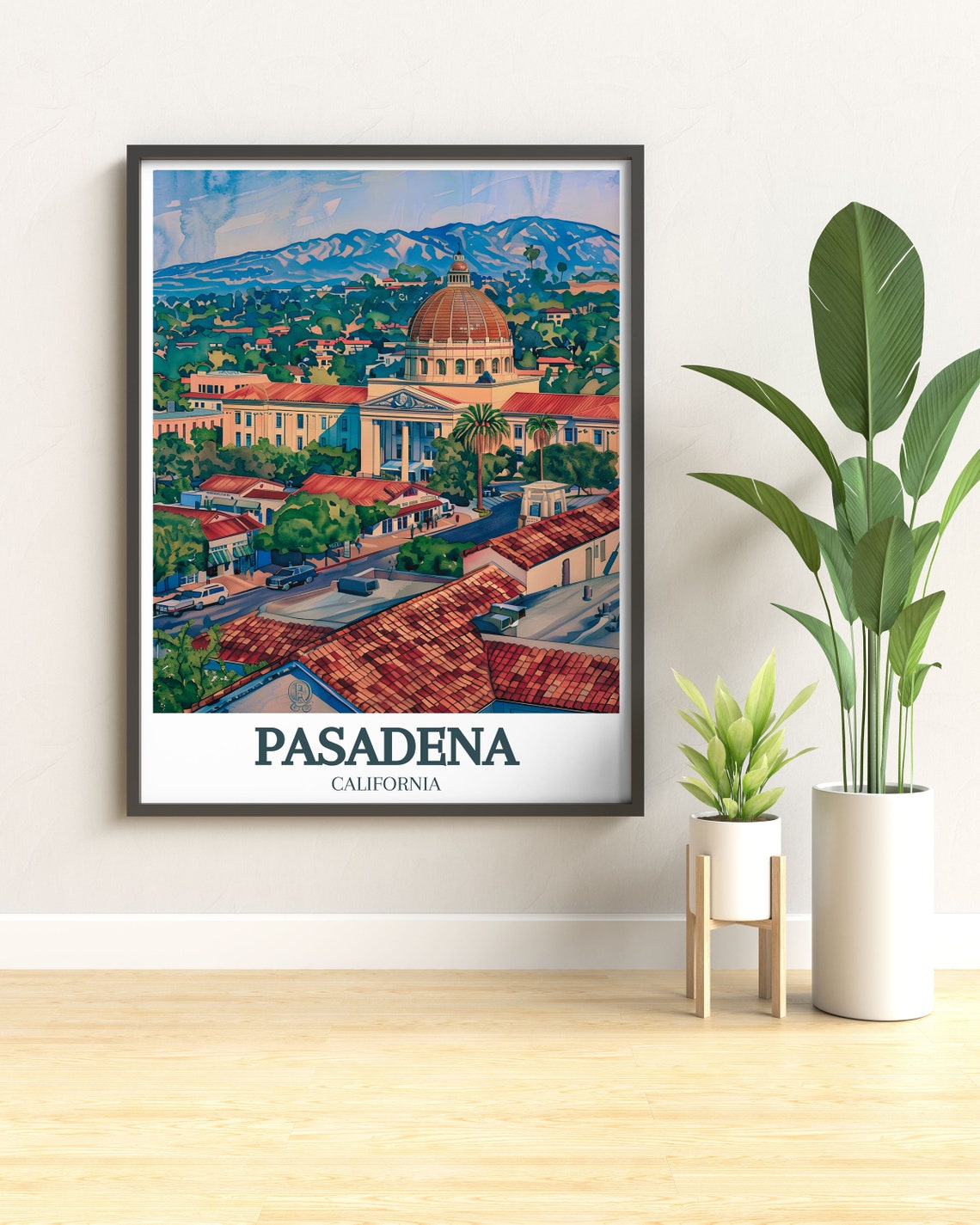 Pasadena City Hall Dome San Gabriel Mountains California Poster - Image 2