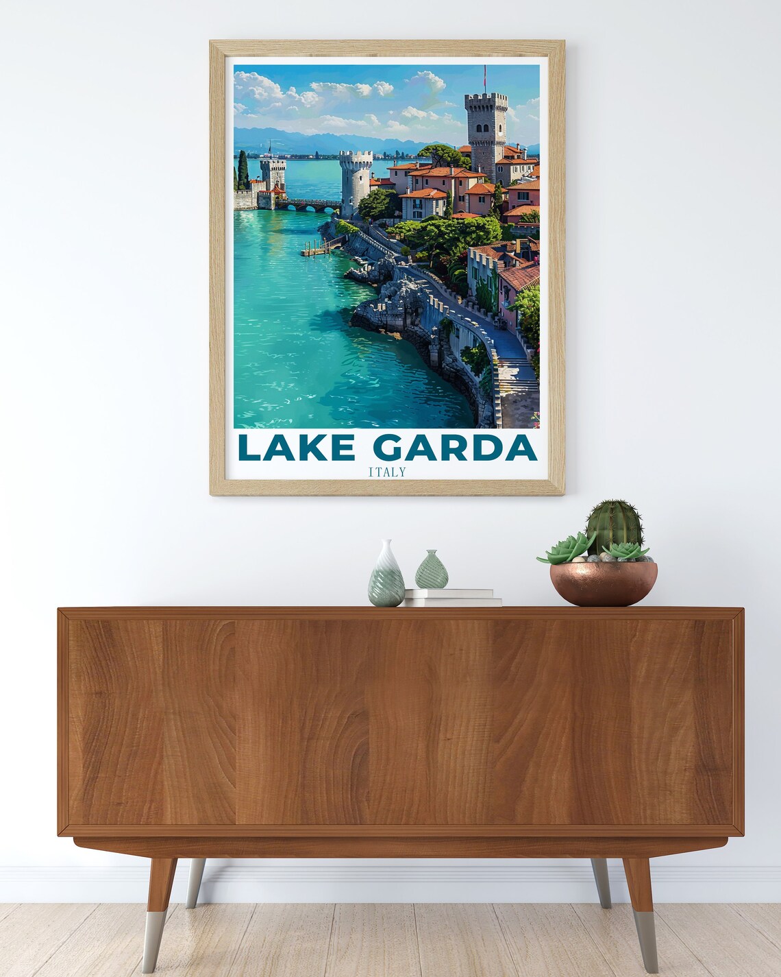 Lake Garda Italy Lakeside Town Medieval Castle Towers View Poster - Image 3