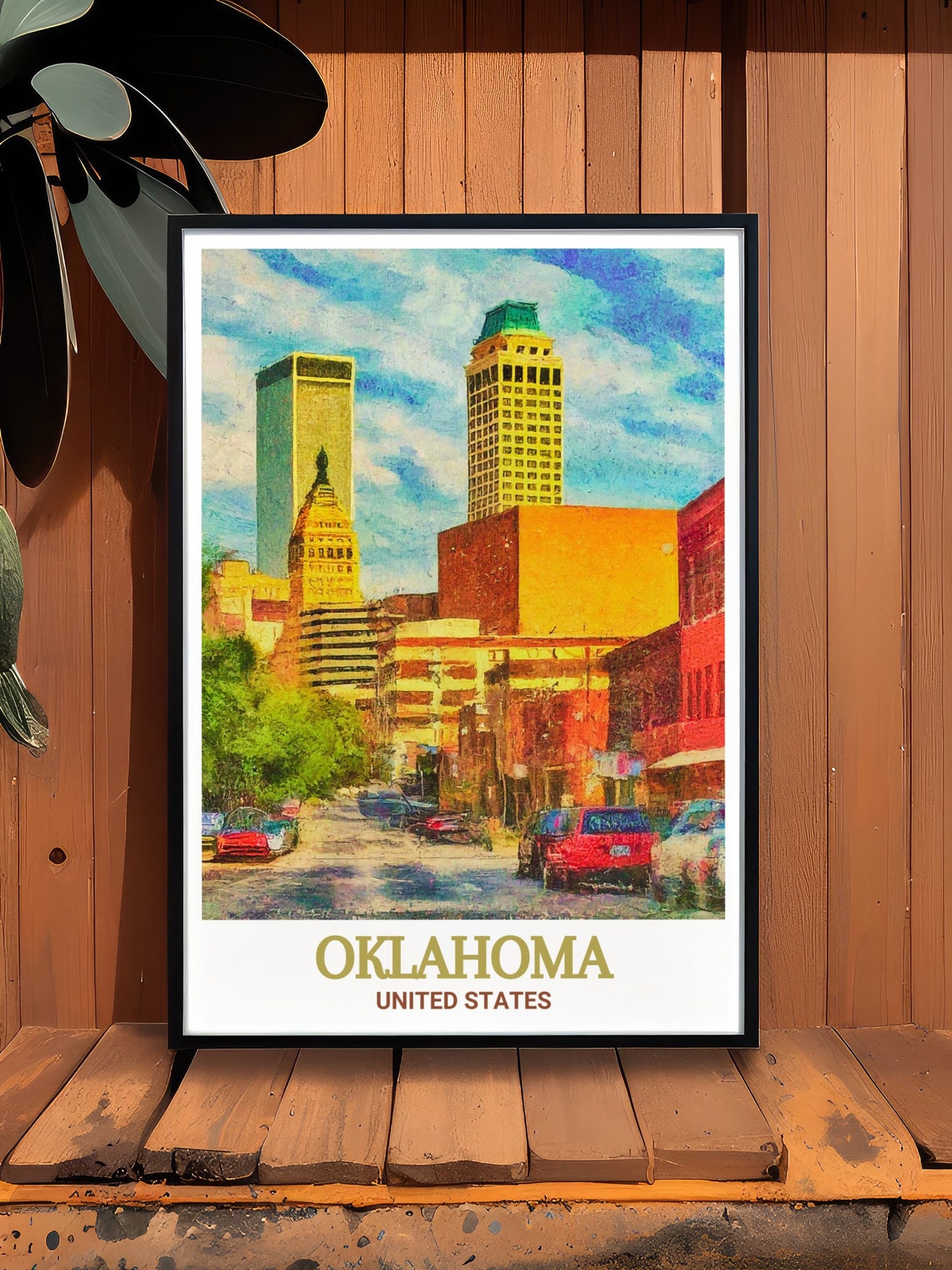 Golden Hour Downtown Skyline Streetscape Oklahoma City Travel Poster - Image 3