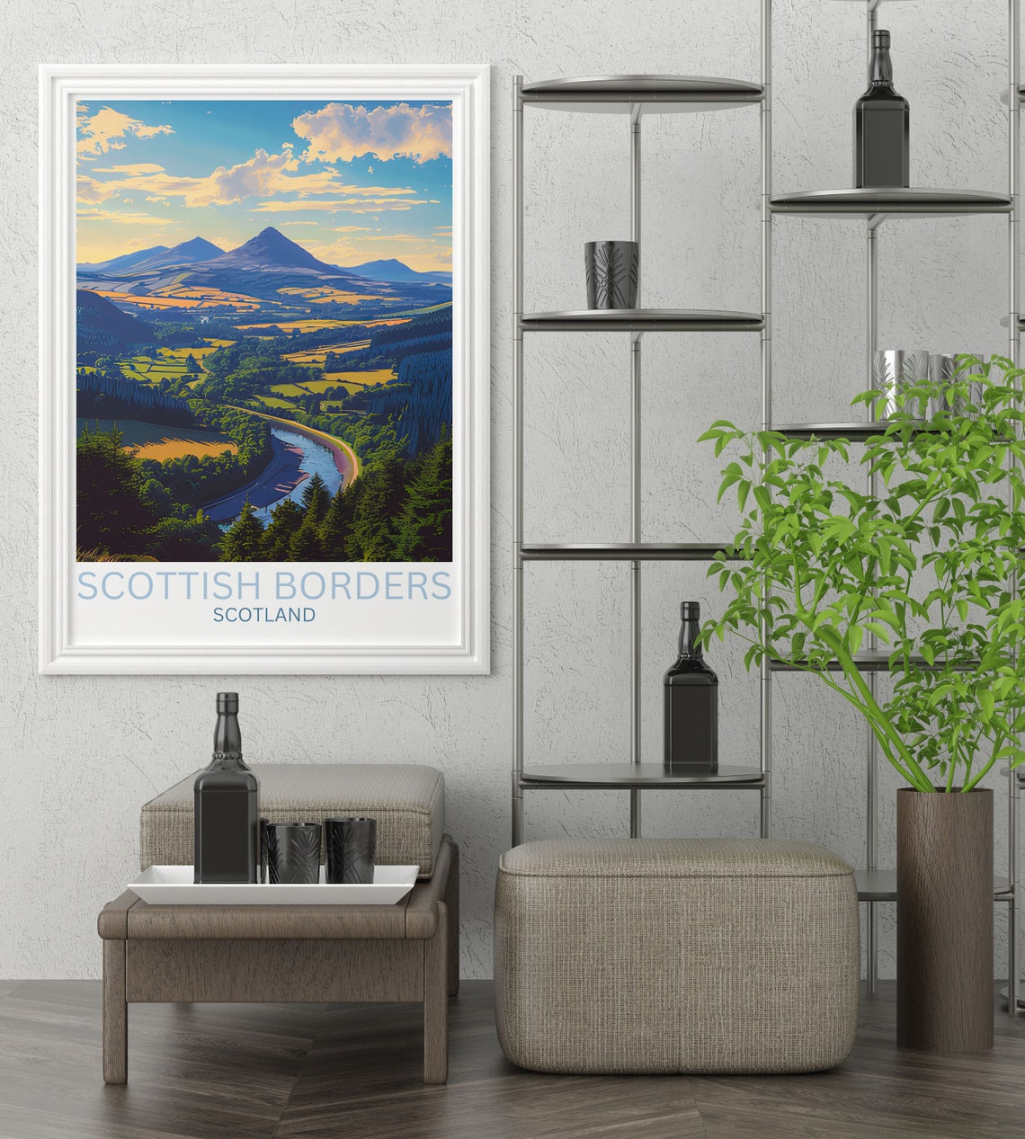 Scottish Borders Scotland Rolling Hills Winding River Travel Poster - Image 2