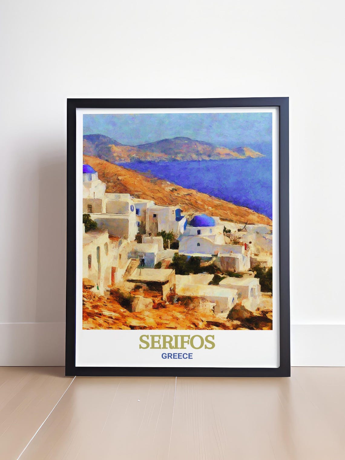 Serifos Greece Sunlit Harbor White Village Hillside Travel Poster - Image 4