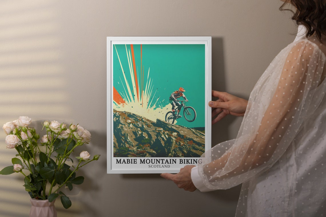 Mabie Mountain Biking Scotland Cliff Drop Jump Teal Sky Poster - Image 3