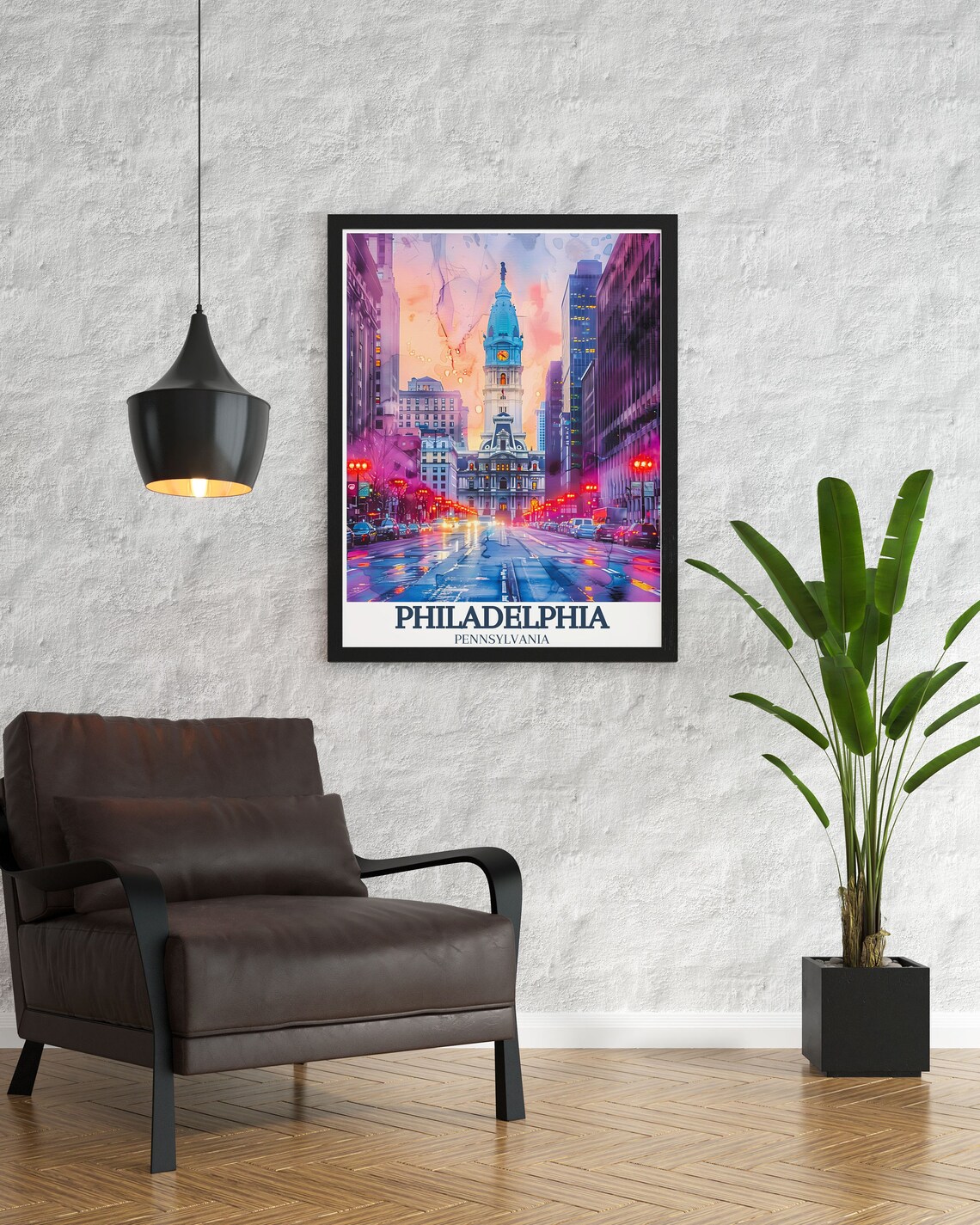 Philadelphia City Hall Neon Night Rain Street Pennsylvania Poster - Image 3
