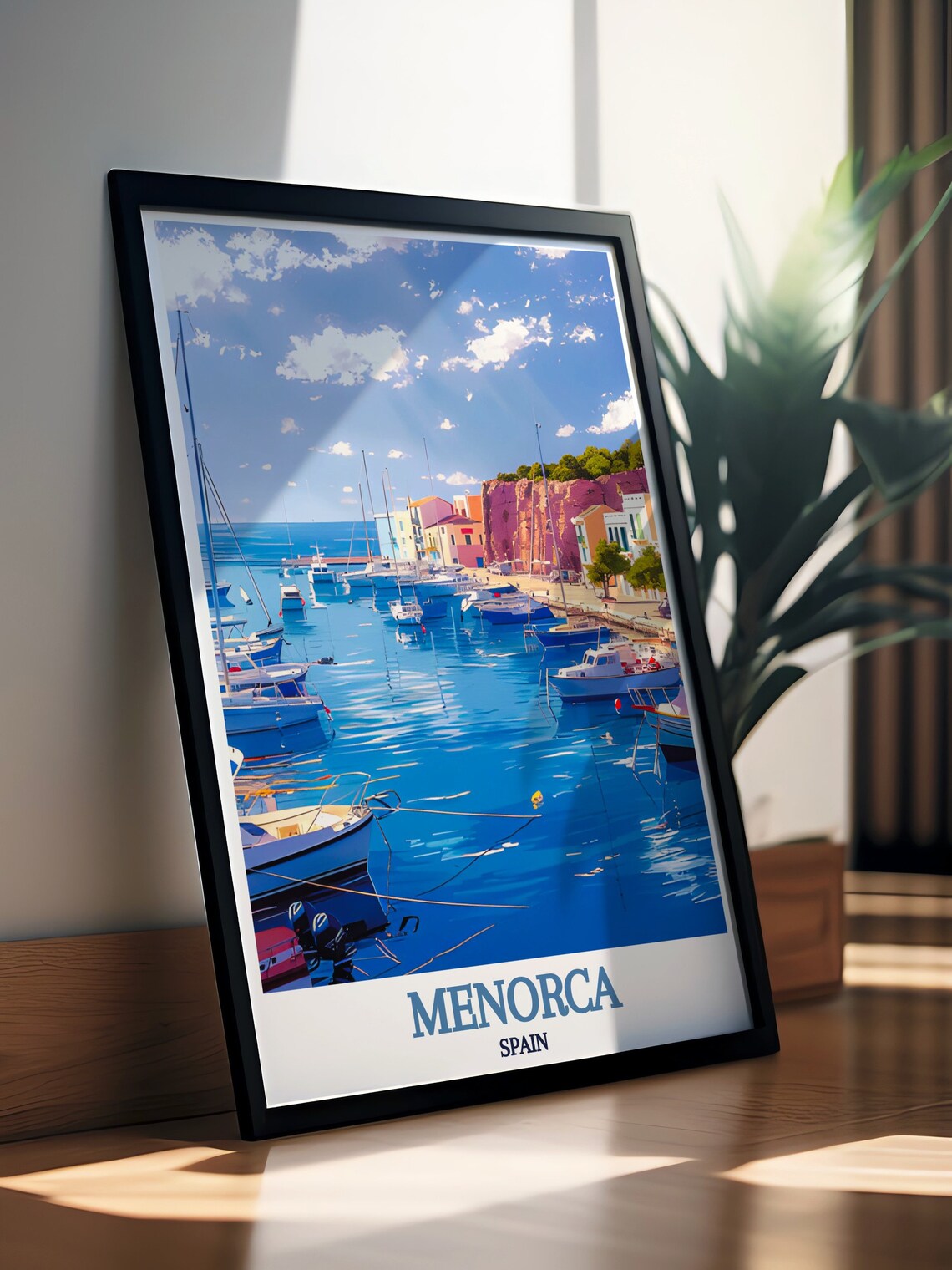 Menorca Harbor Marina Blue Water Boats Sun Travel Art Poster - Image 3