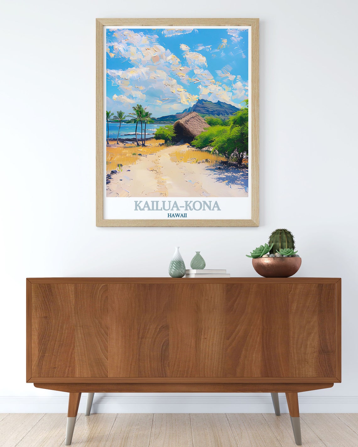 Kailua-Kona Hawaii Palm Beach Thatched Hut Tropical Travel Poster - Image 2