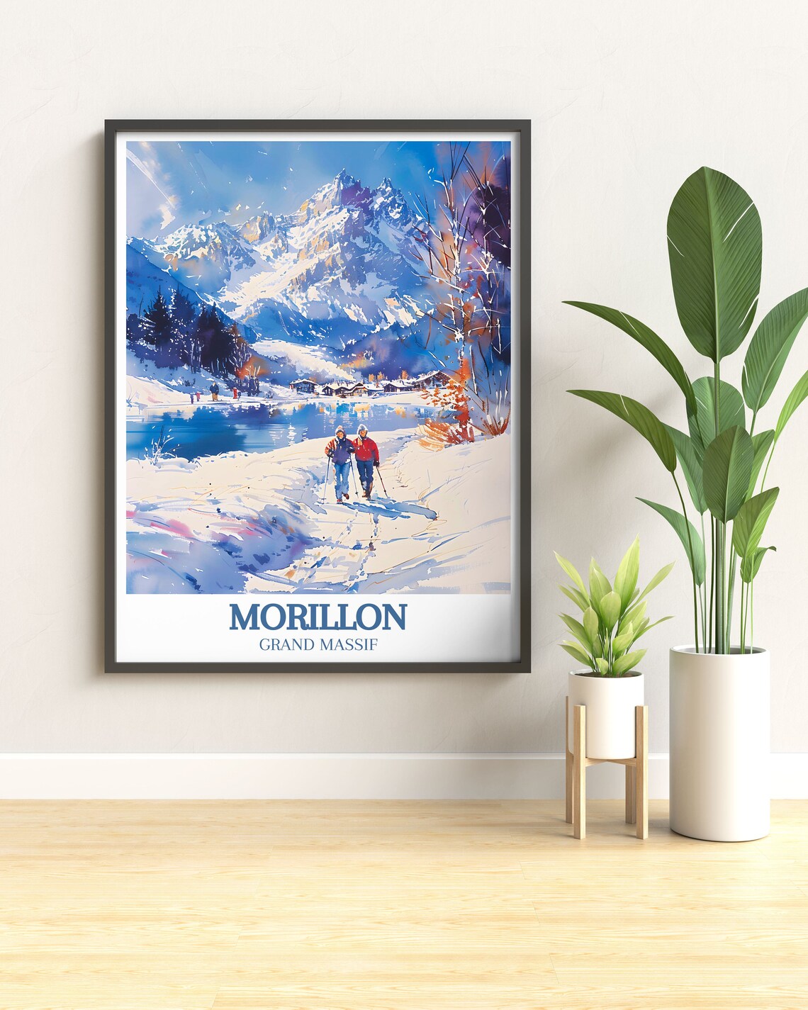 Two Skiers by Frozen Alpine Lake in Morillon Grand Massif Poster - Image 3