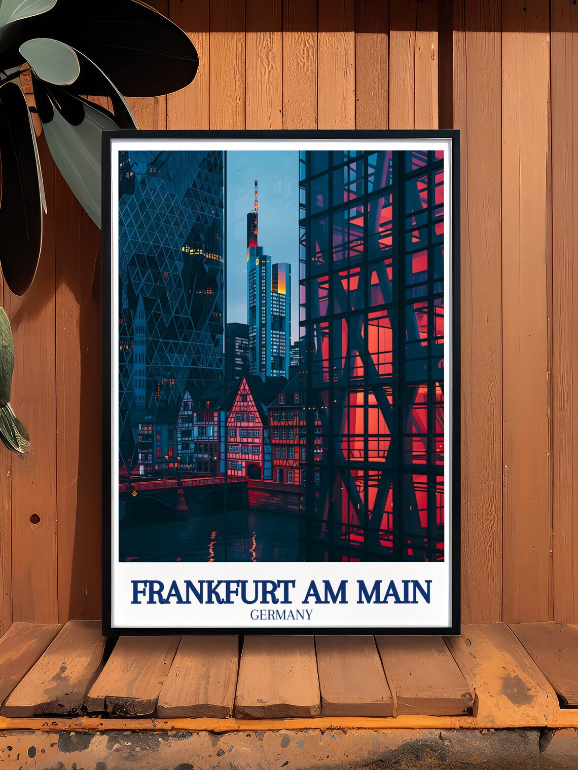 Frankfurt Am Main Neon Night City Skyline Vintage Travel Poster - Image 2